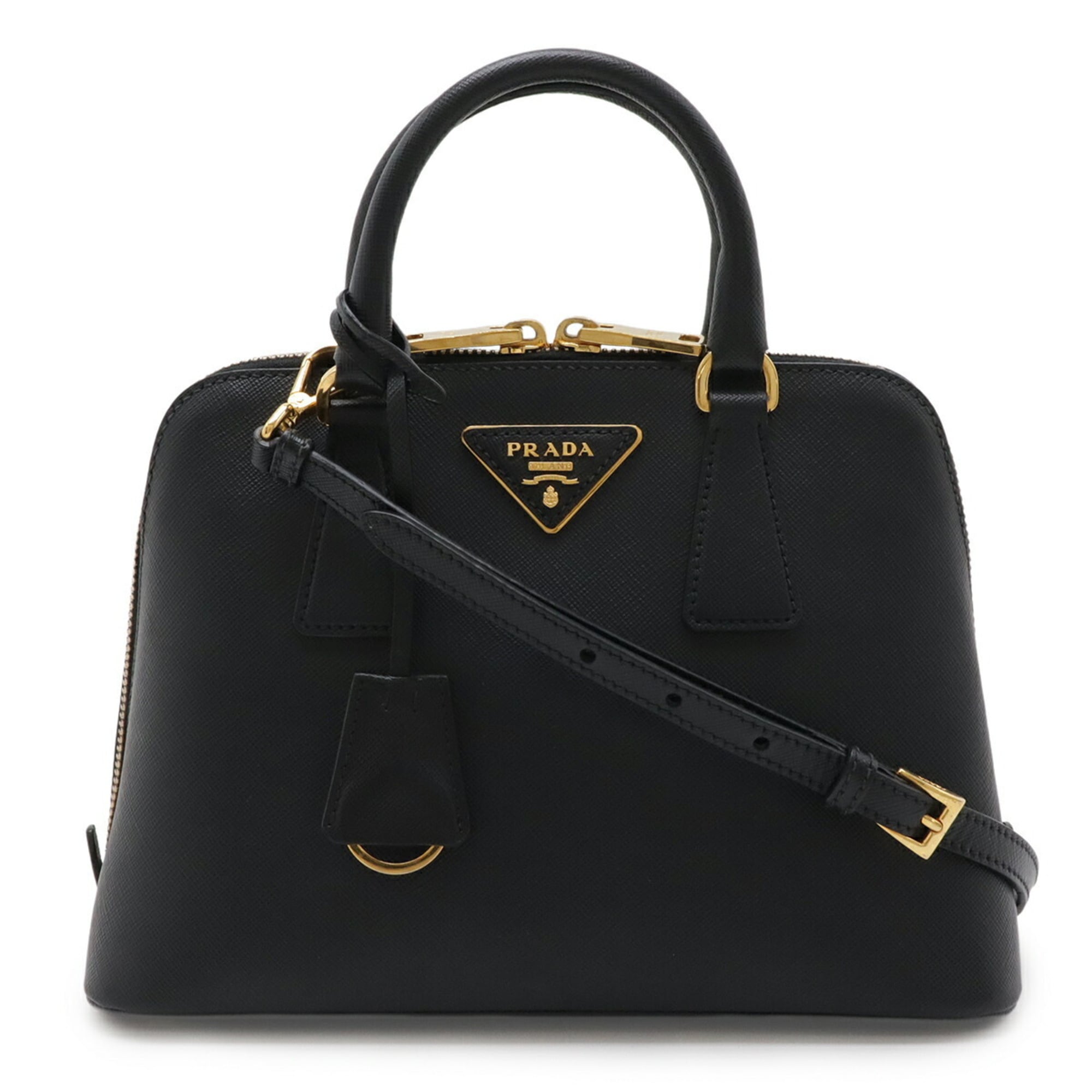 Prada Saffiano Black Nero Leather Handbag Shoulder Bag (Pre-Owned)