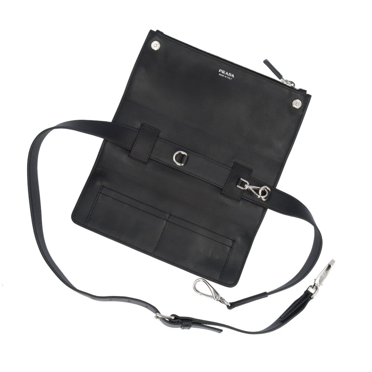 Prada Saffiano Black White Leather Shoulder Bag (Pre-Owned)