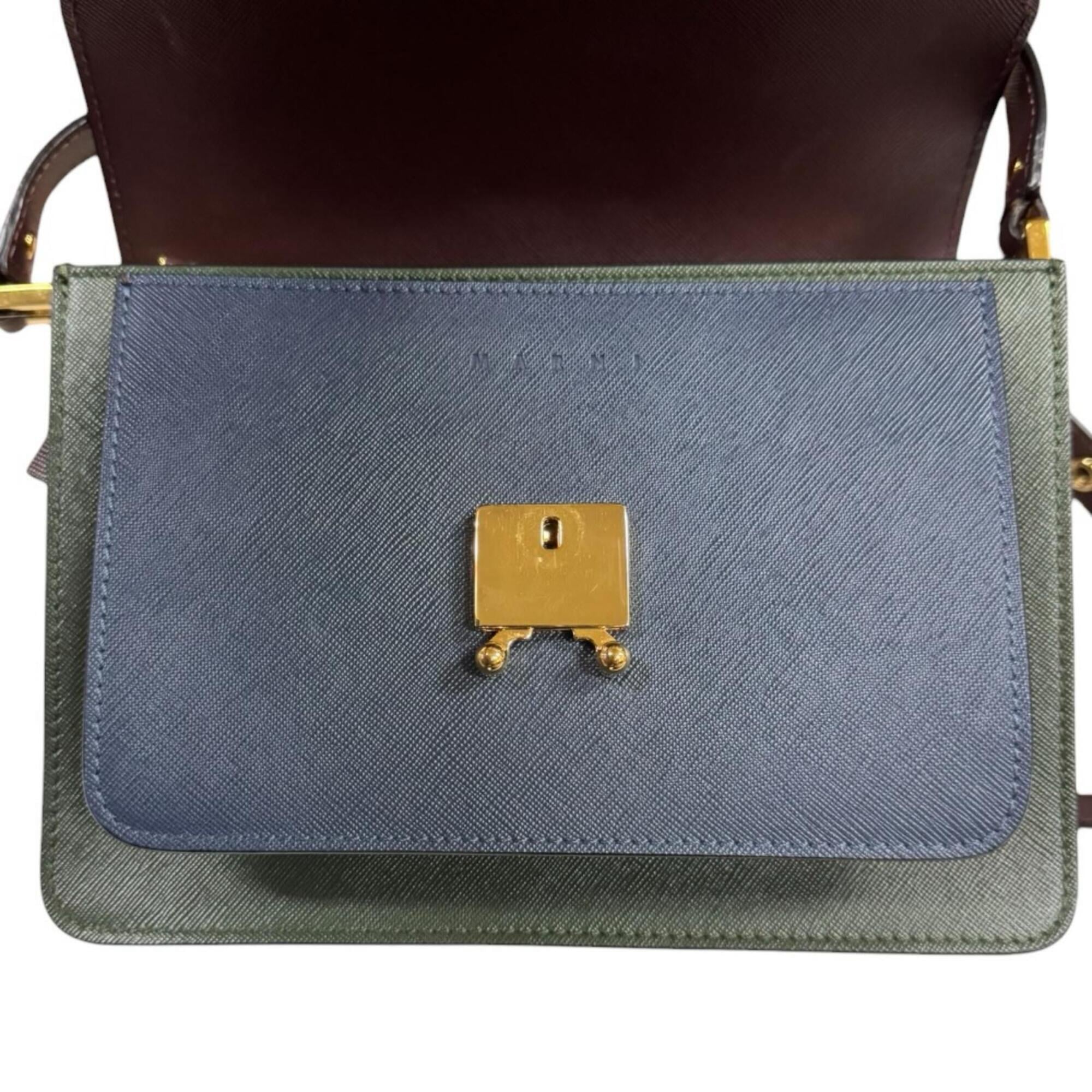 Marni Brown Green Navy Leather Shoulder Bag (Pre-Owned)