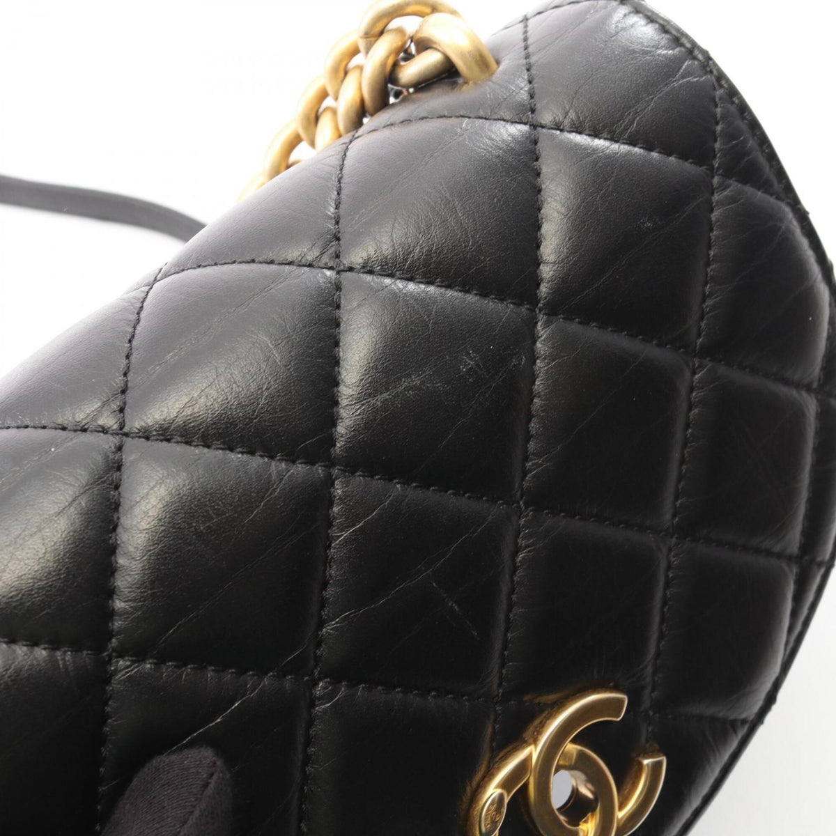 Chanel Black Leather Grained Calfskin Handbag Shoulder Bag (Pre-Owned)