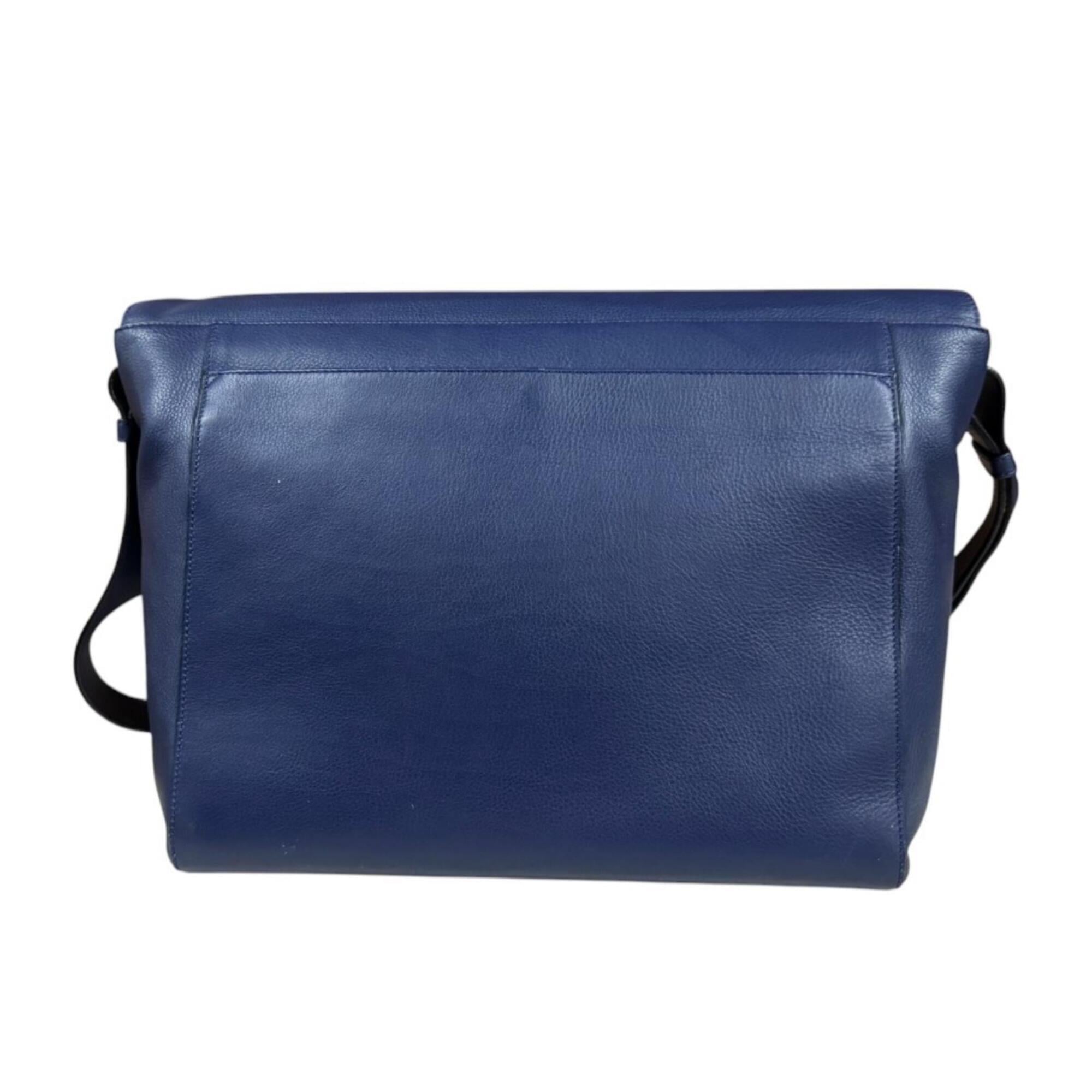 Loewe Anton Navy Leather Messenger Bag Shoulder Bag (Pre-Owned)