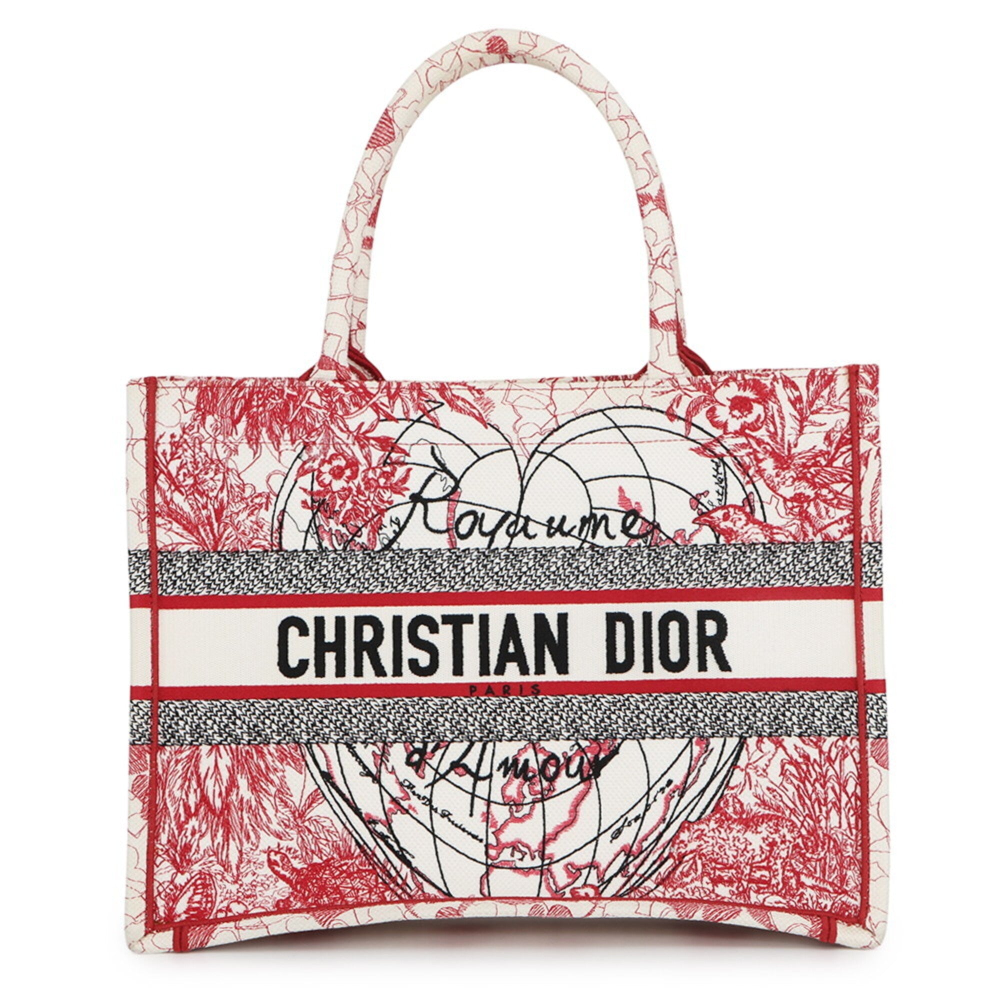 Christian Dior Black Red Color White Canvas Handbag Tote Bag (Pre-Owned)