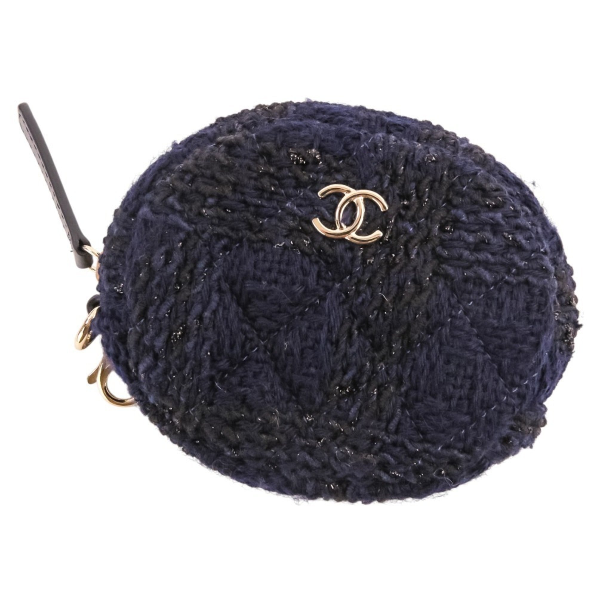 Chanel Matelasse Navy Tweed Handbag Pouch (Pre-Owned)