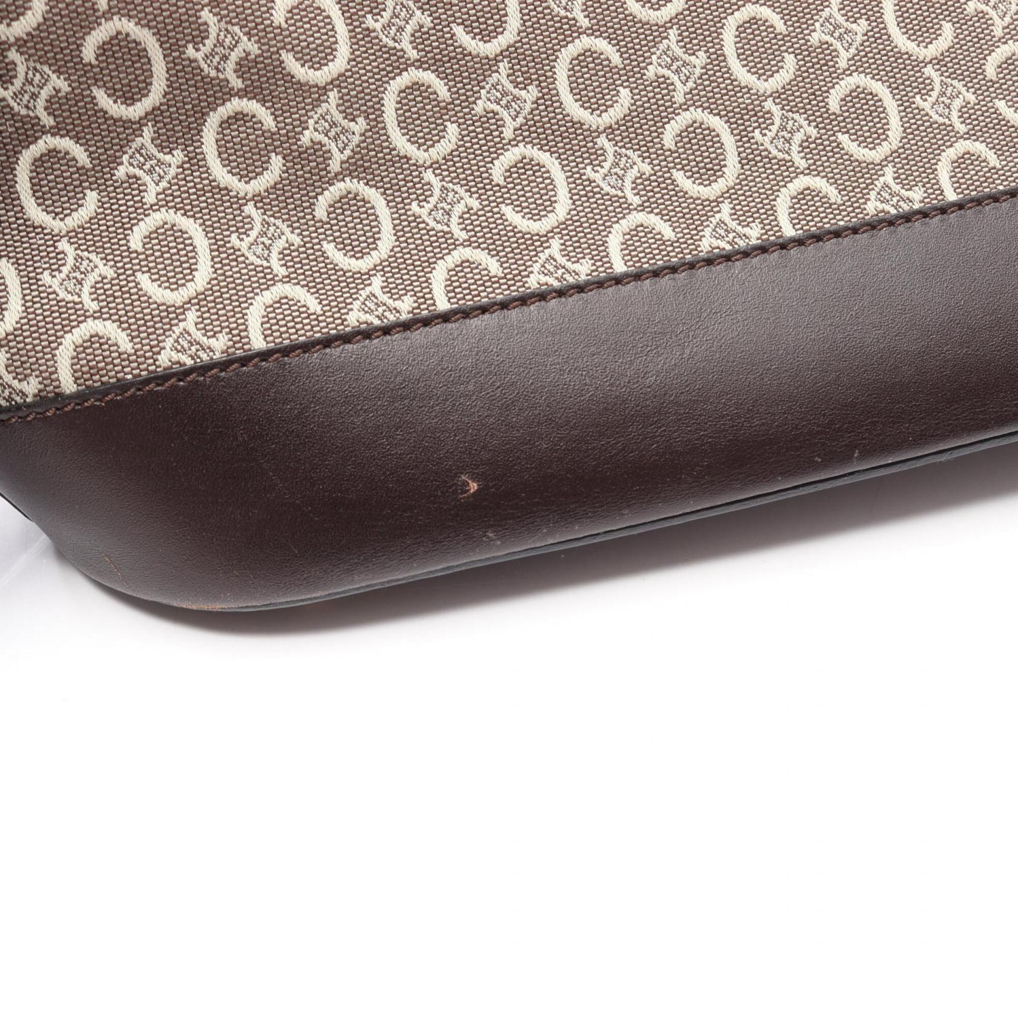 Celine Brown Ivory Canvas Leather Handbag Tote Bag (Pre-Owned)