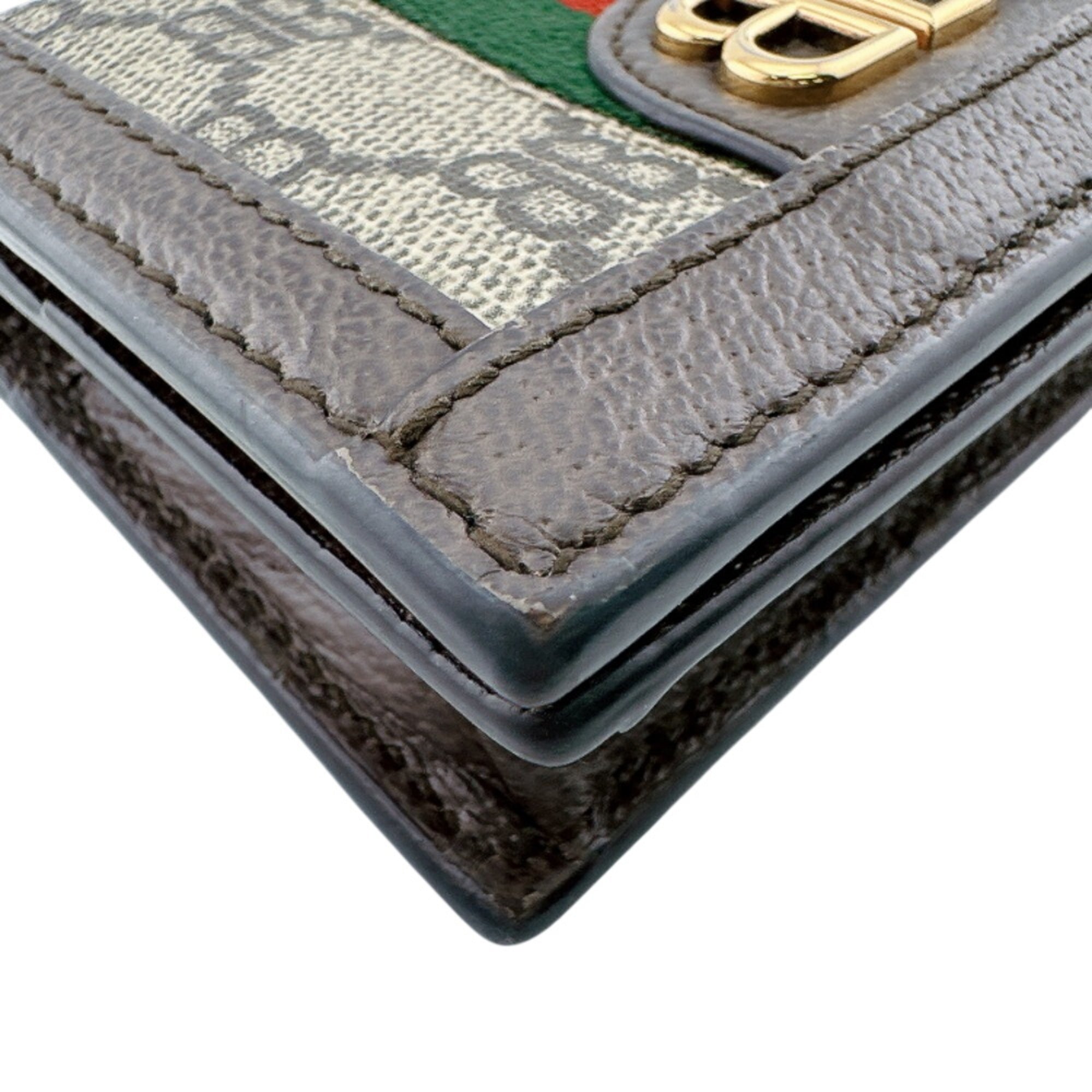 Gucci Brown Green Red Color Pvc Canvas Leather Wallet (Bi-Fold) (Pre-Owned)