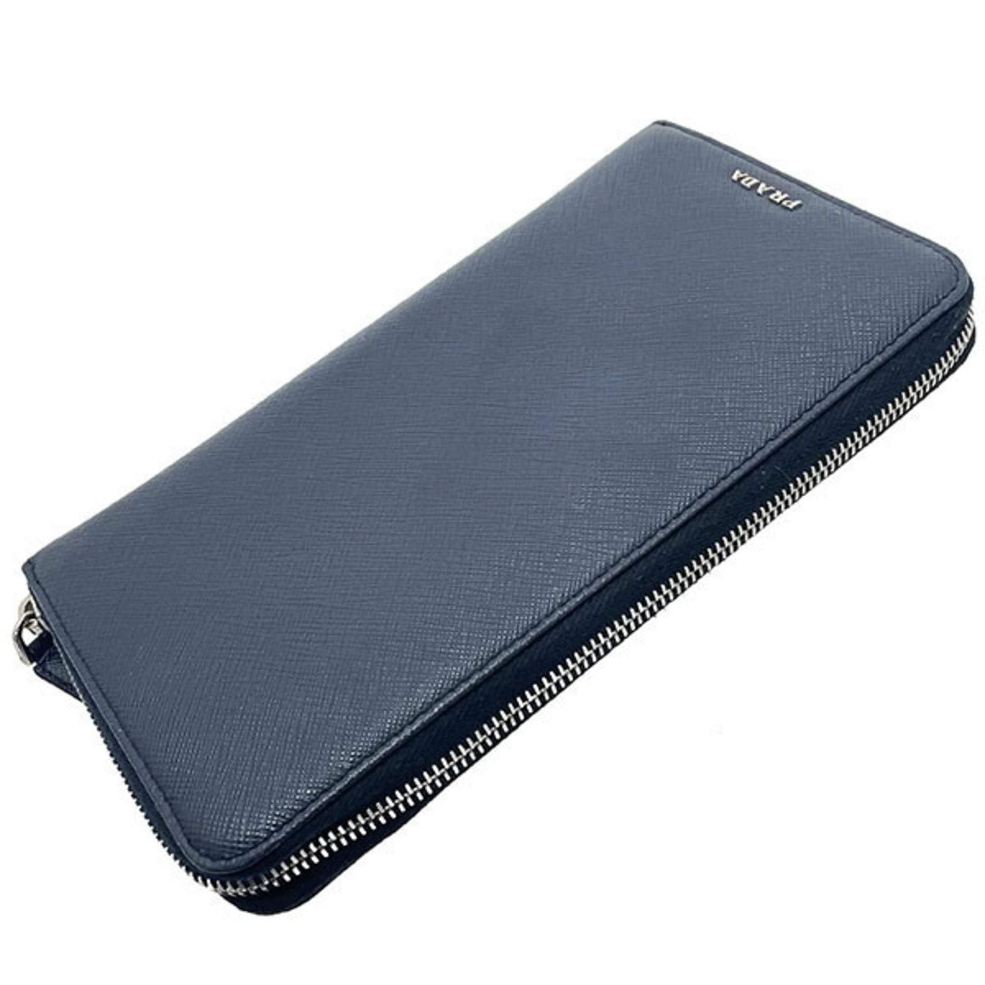 Prada Navy Leather Long Wallet (Bi-Fold) (Pre-Owned)