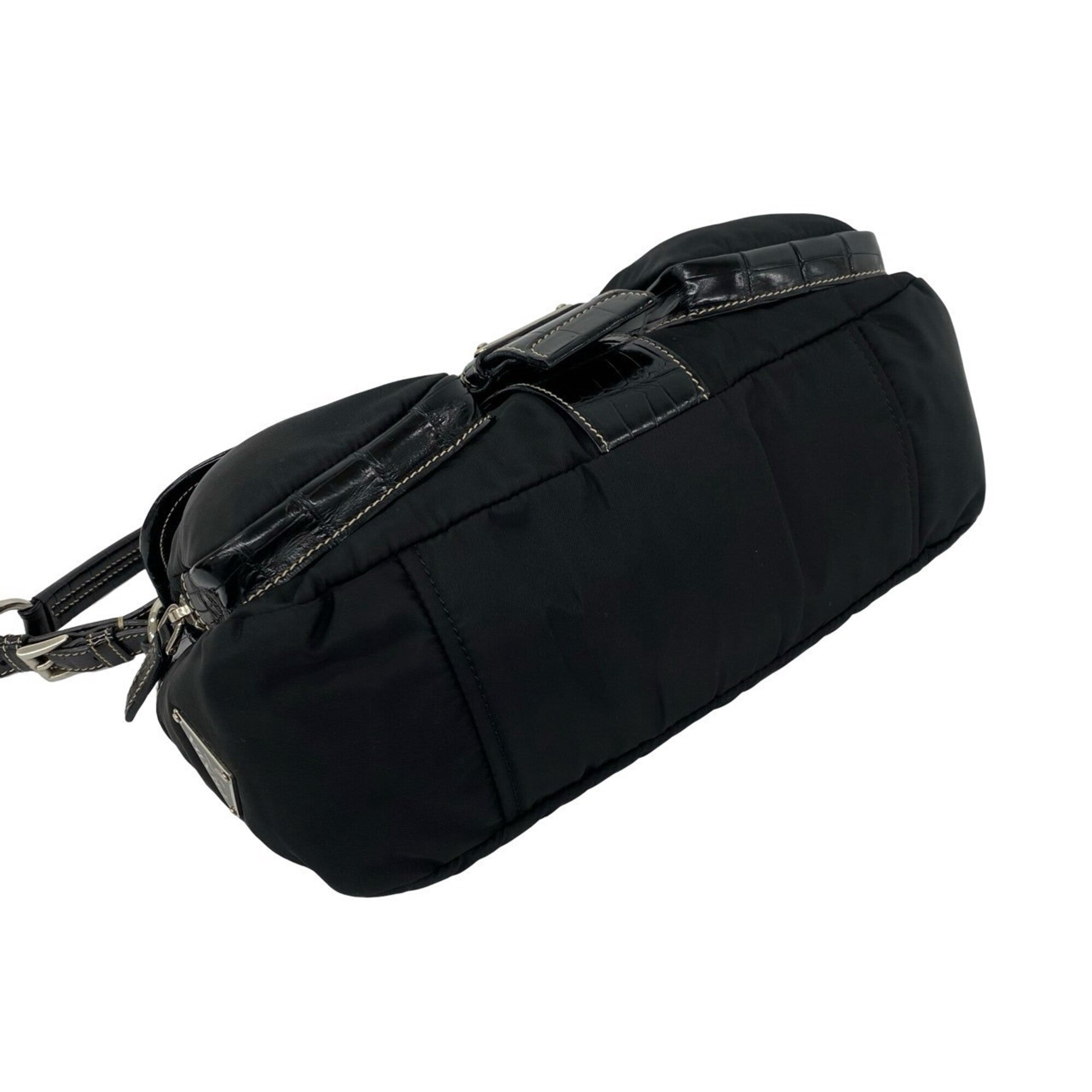 Prada Black Leather Nylon Handbag Shoulder Bag (Pre-Owned)
