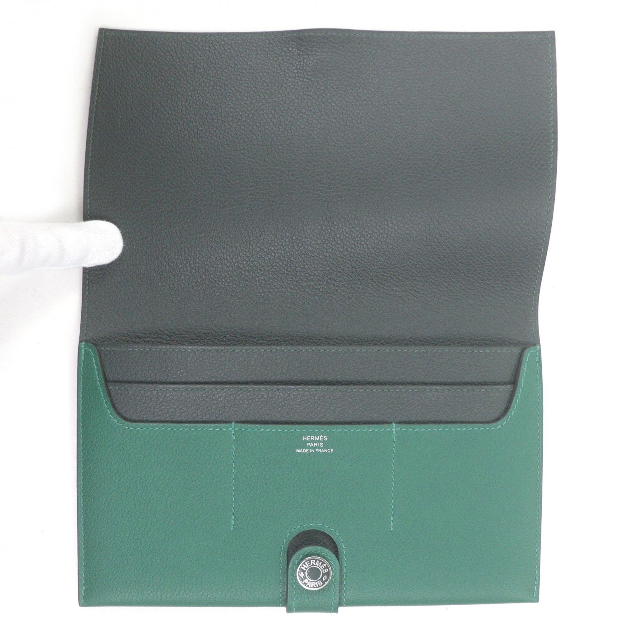 Hermes Vert Fonce Evercalf Leather Long Bill Wallet (Bi-Fold) (Pre-Owned)