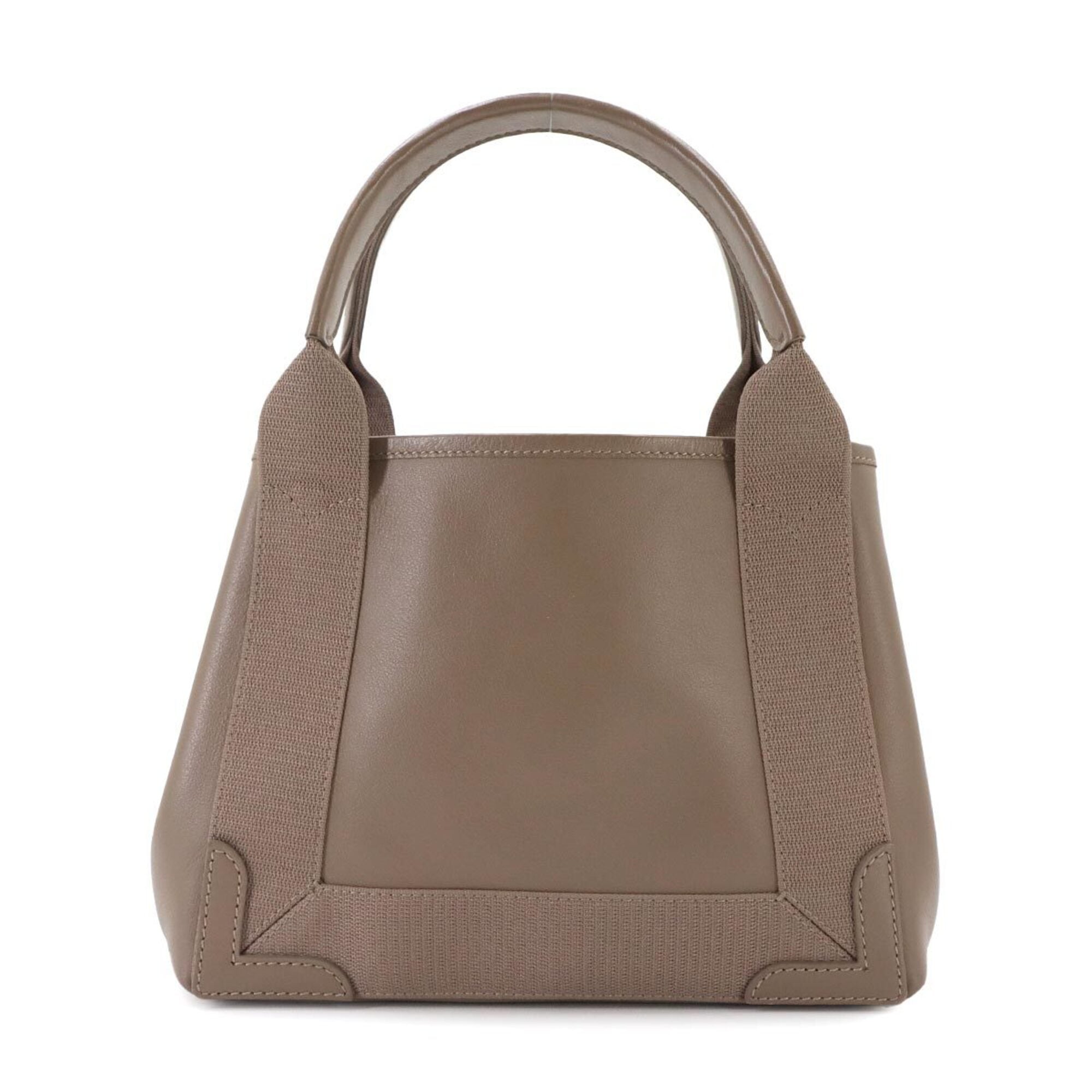Balenciaga Brown Leather Canvas Handbag Pouch Tote Bag (Pre-Owned)
