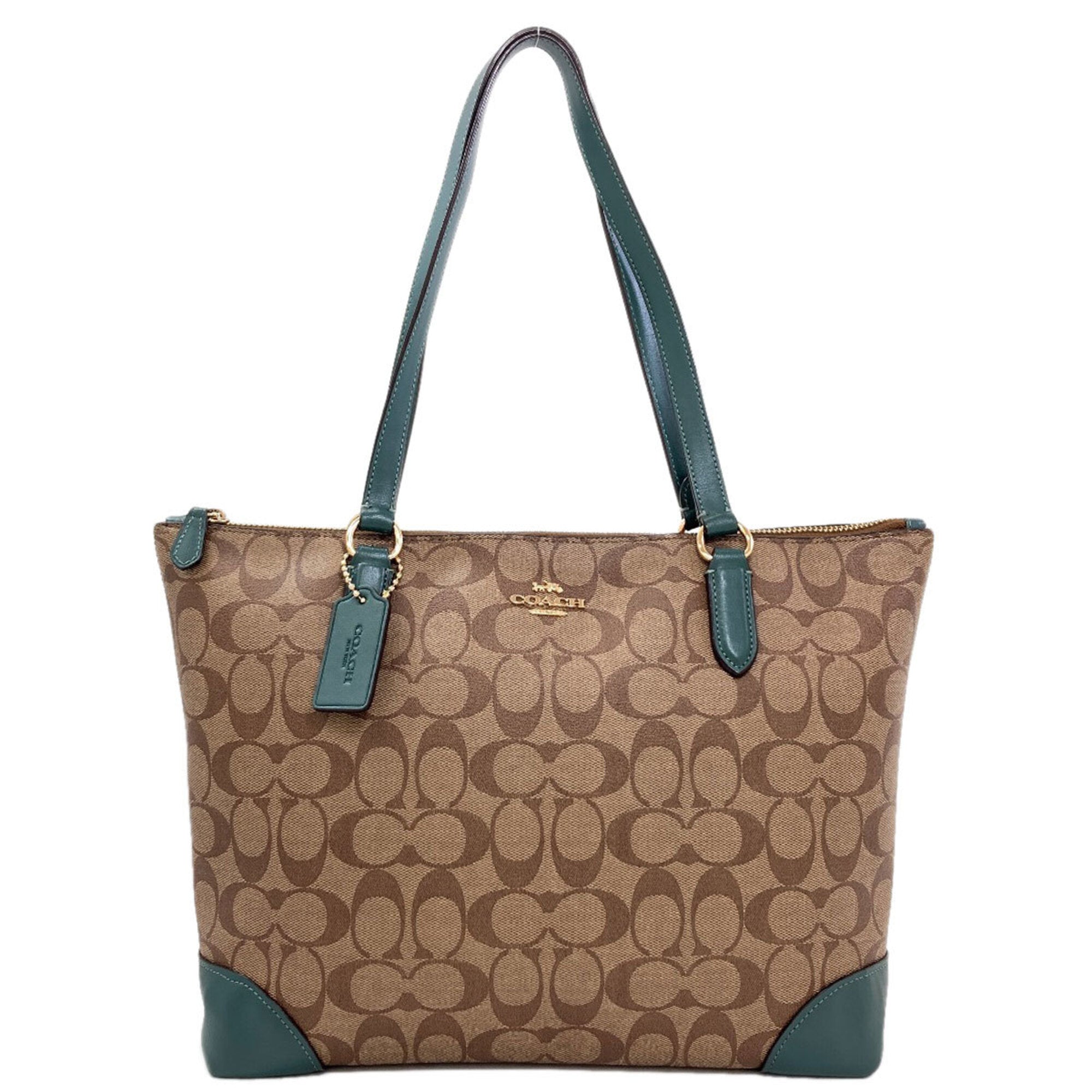 Coach Brown Green Leather Tote Bag (Pre-Owned)
