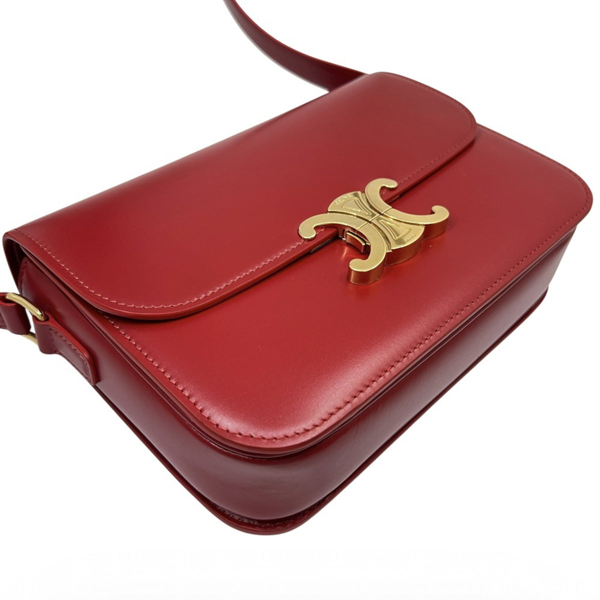 Celine Red Color Leather Pochette Shoulder Bag (Pre-Owned)