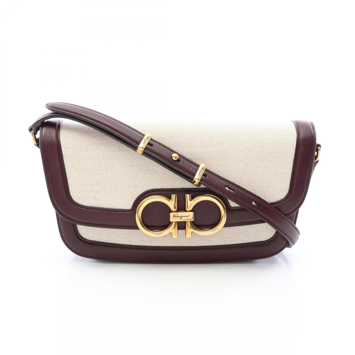 Salvatore Ferragamo Brown Ivory Canvas Leather Handbag Shoulder Bag (Pre-Owned)