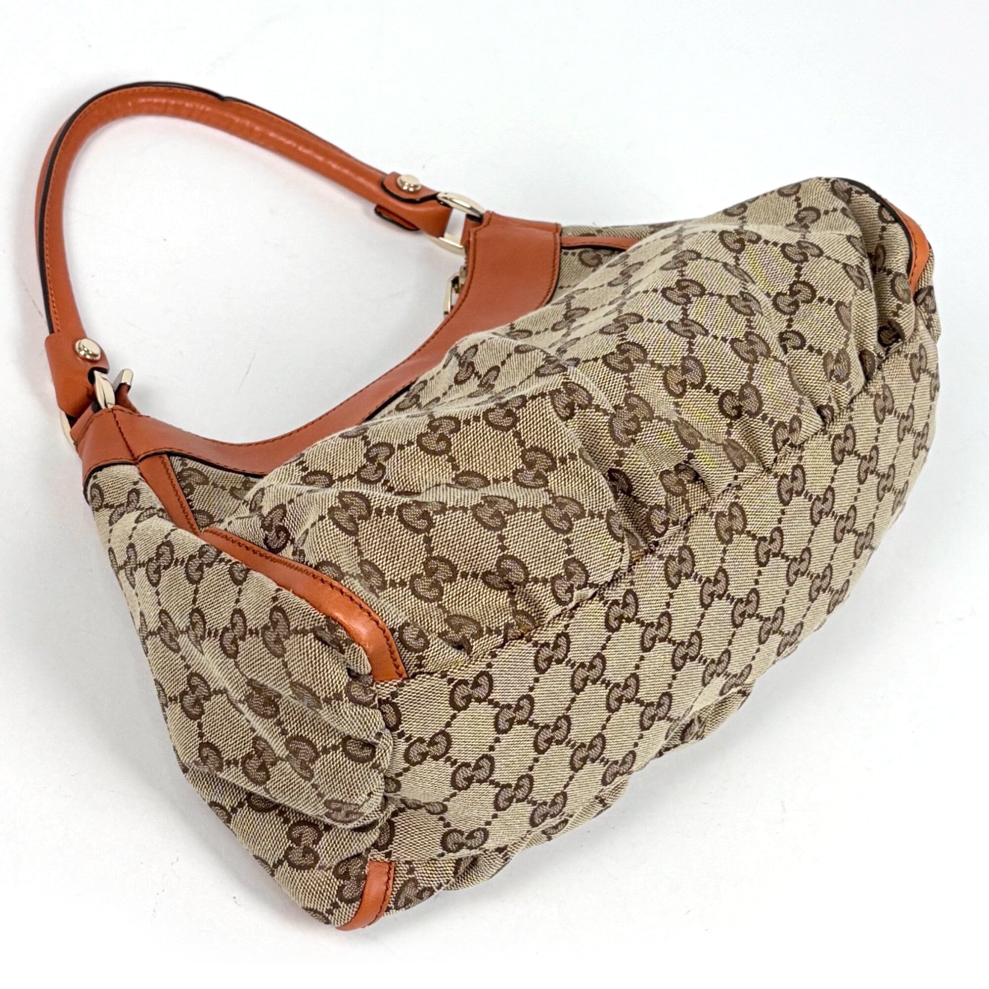Gucci Gg Canvas Beige Orange Gg Canvas Leather Shoulder Bag (Pre-Owned)
