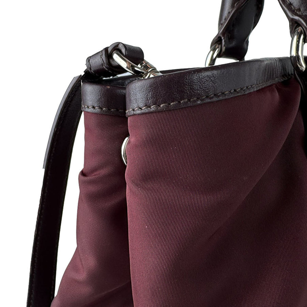 Prada Bordeaux Nylon Leather Handbag Shoulder Bag (Pre-Owned)