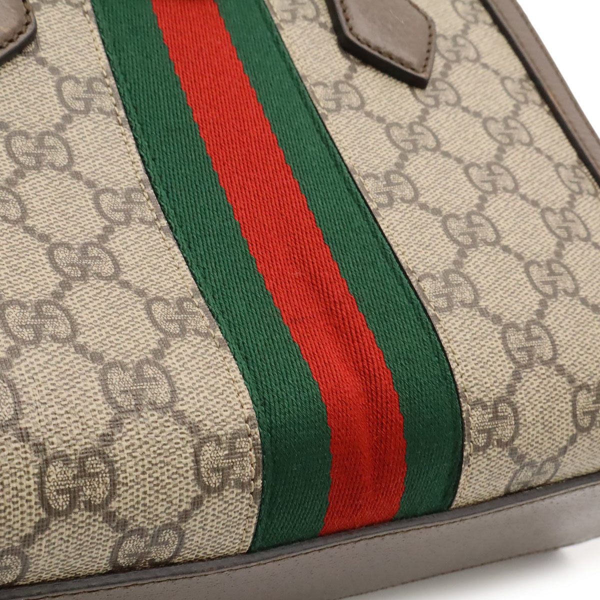 Gucci Beige Green Red Color Gg Supreme Leather Handbag Shoulder Bag Tote Bag (Pre-Owned)