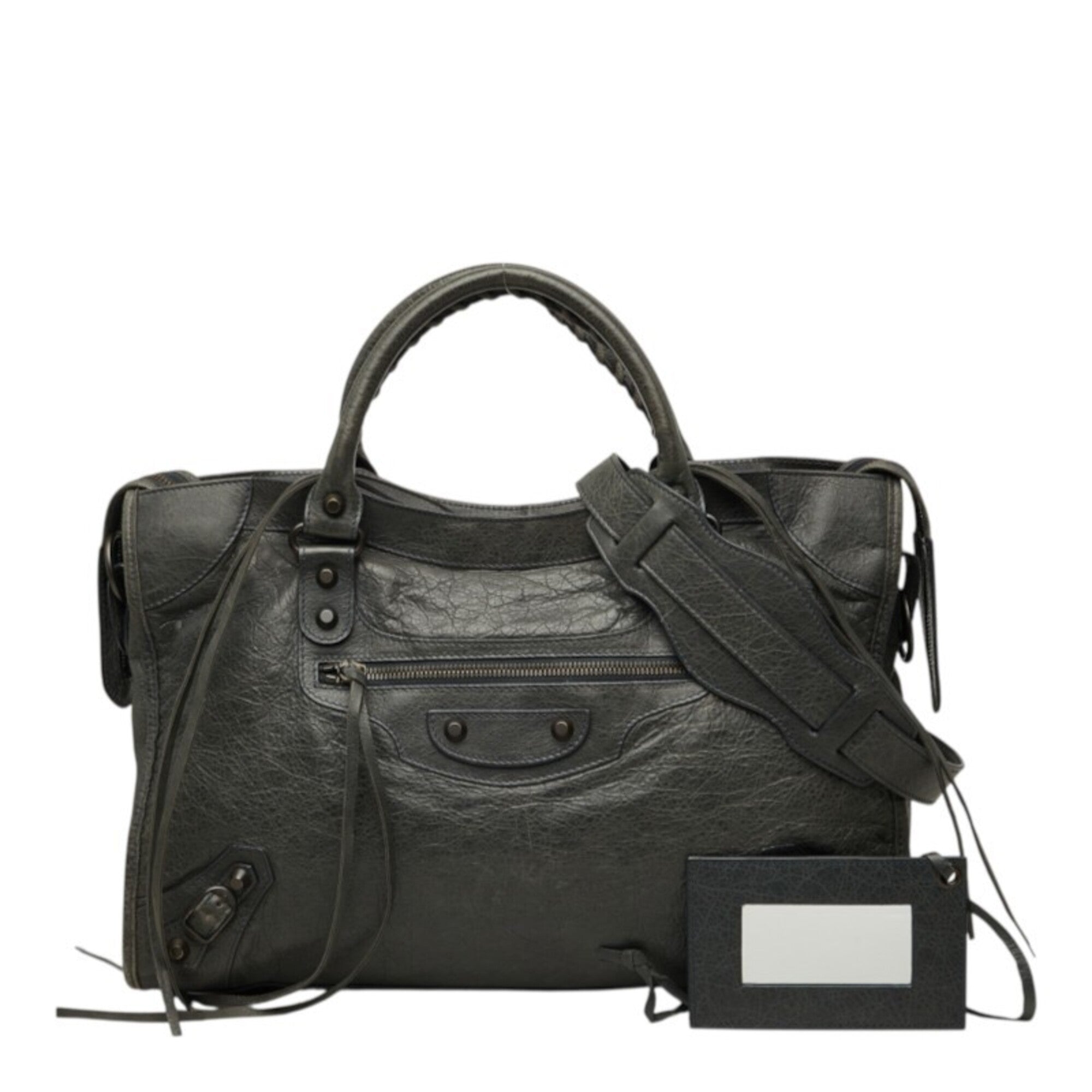 Balenciaga Green Leather Handbag Shoulder Bag (Pre-Owned)