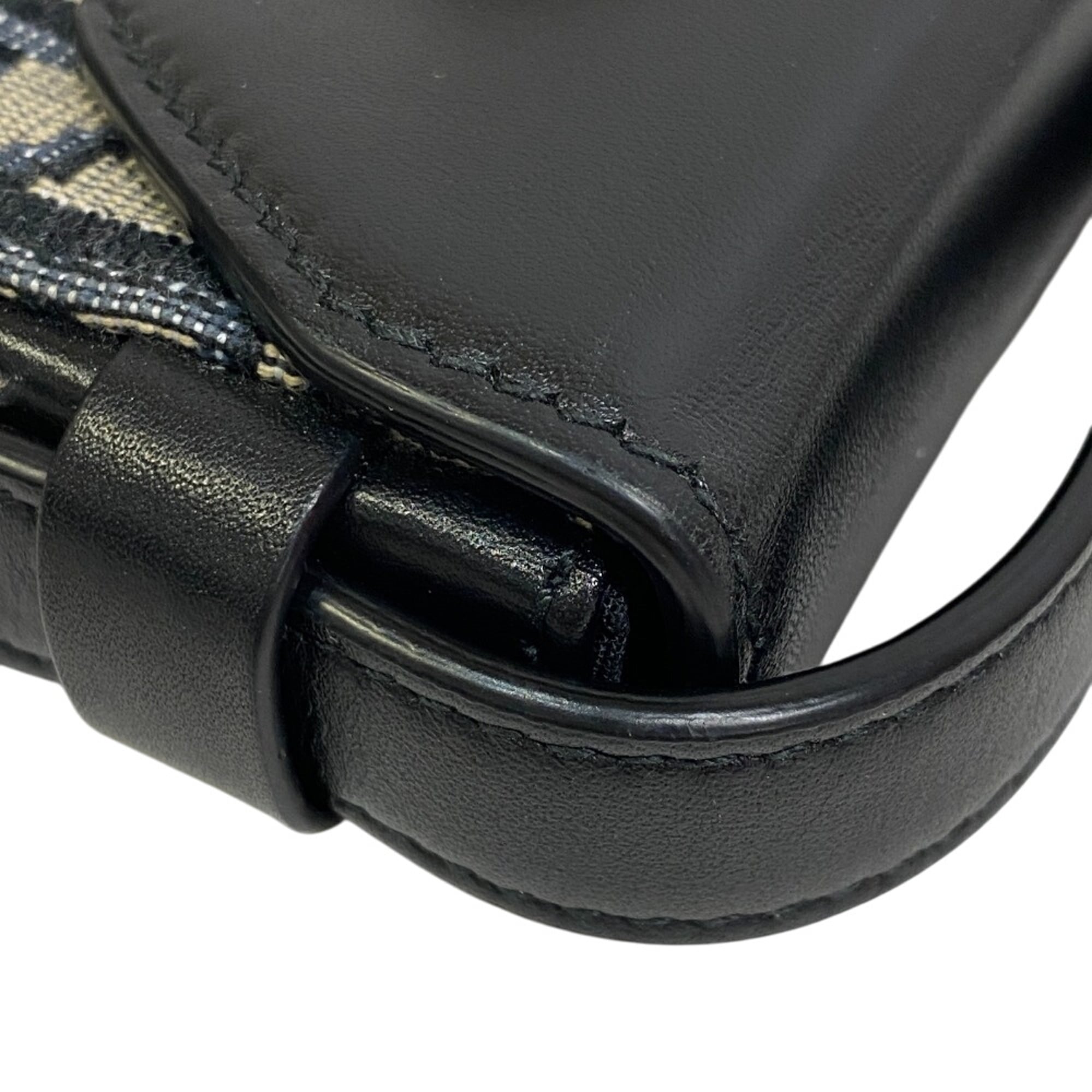 Christian Dior Black Navy Canvas Leather Shoulder Bag (Pre-Owned)
