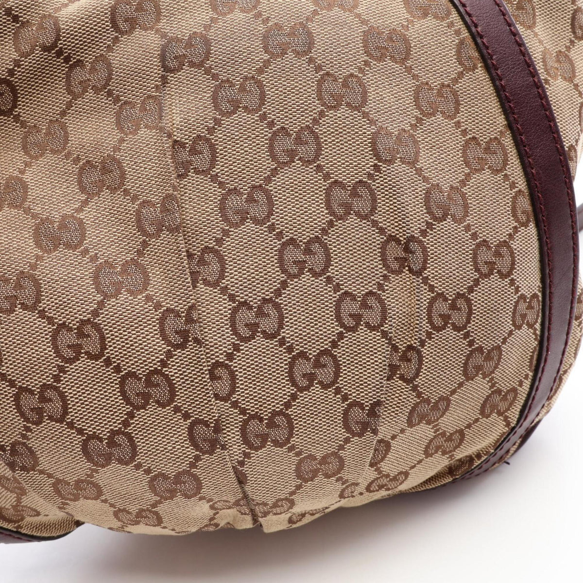 Gucci Beige Bordeaux Canvas Leather Handbag Shoulder Bag (Pre-Owned)