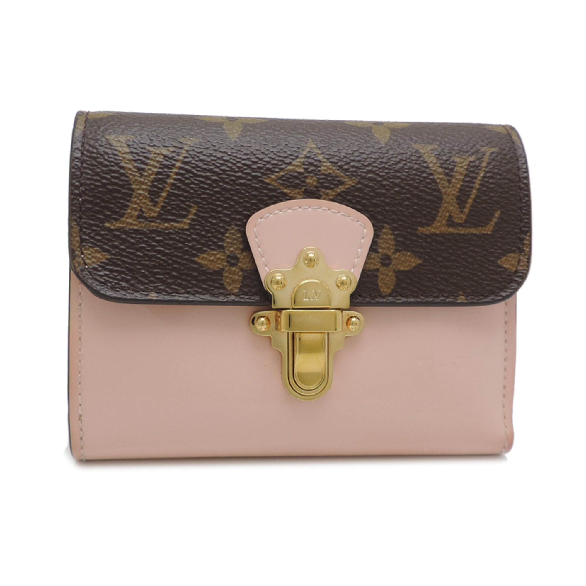 Louis Vuitton Brown Monogram Pink Rose Ballerine Patent Leather Monogram Wallet (Tri-Fold) (Pre-Owned)