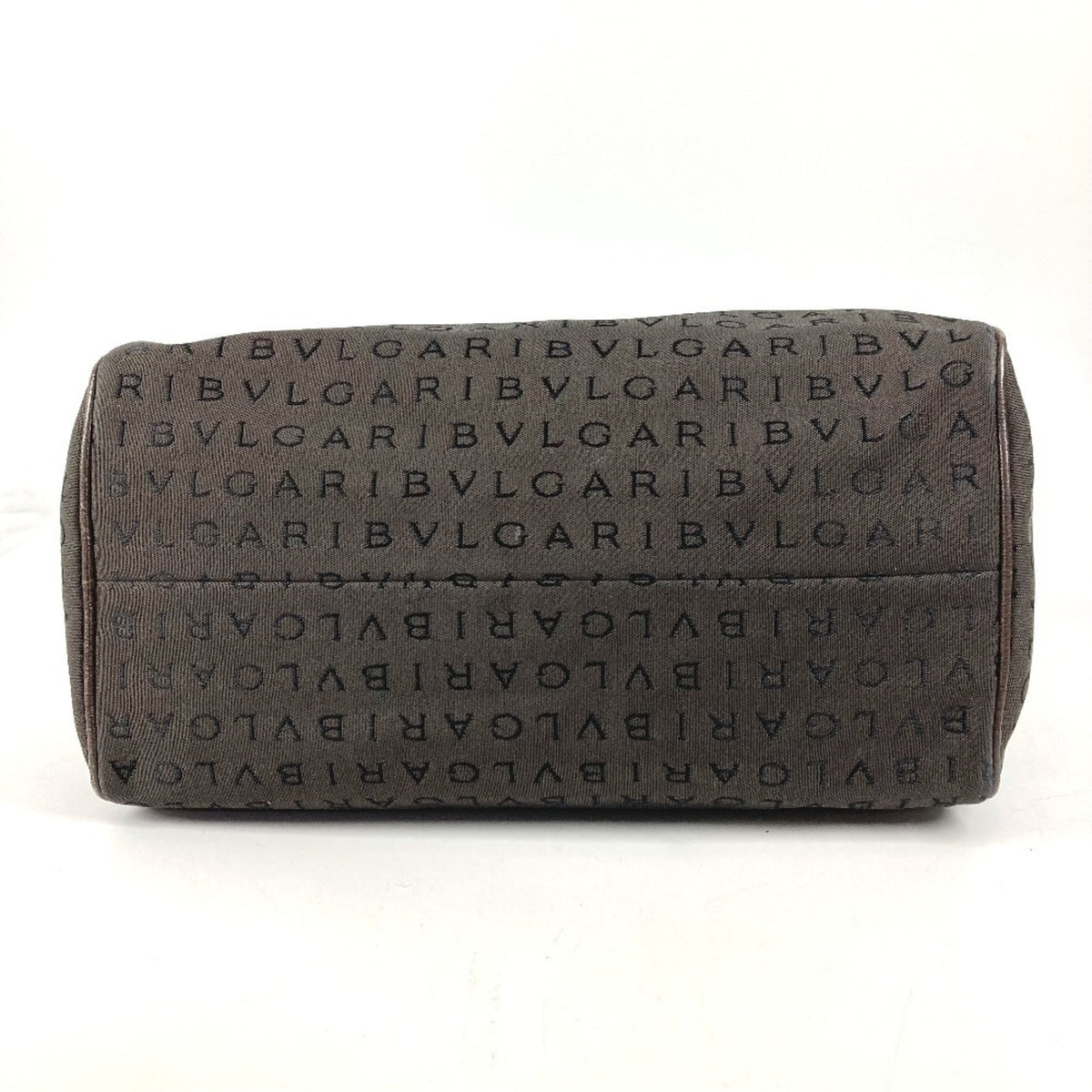 Bvlgari Logomania Brown Leather Canvas Boston Bag Handbag Tote Bag (Pre-Owned)