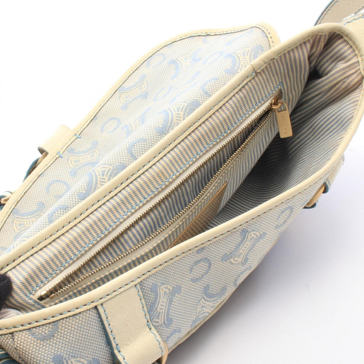 Celine Blue White Canvas Leather Handbag Shoulder Bag (Pre-Owned)