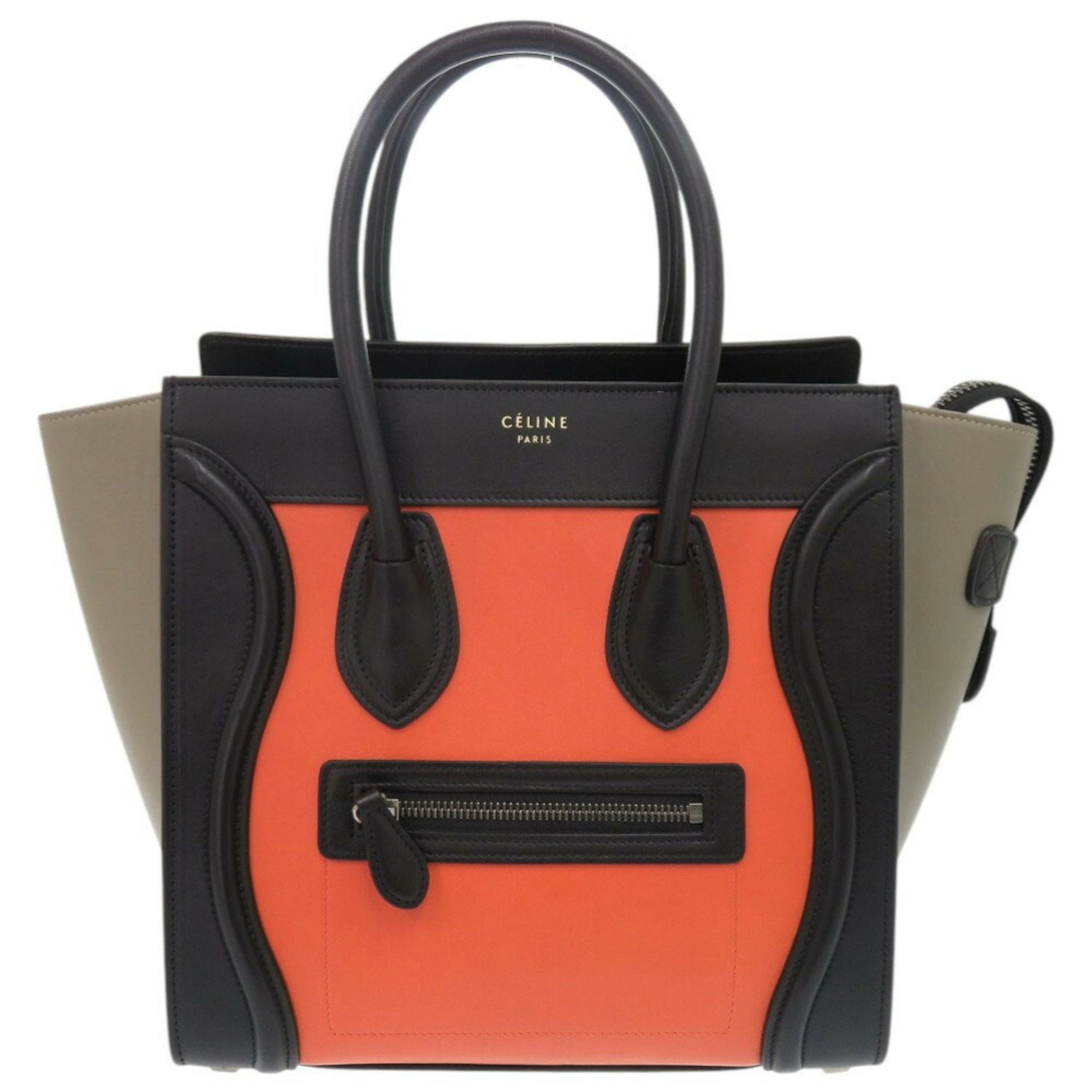 Celine Beige Black Orange Leather Handbag (Pre-Owned)