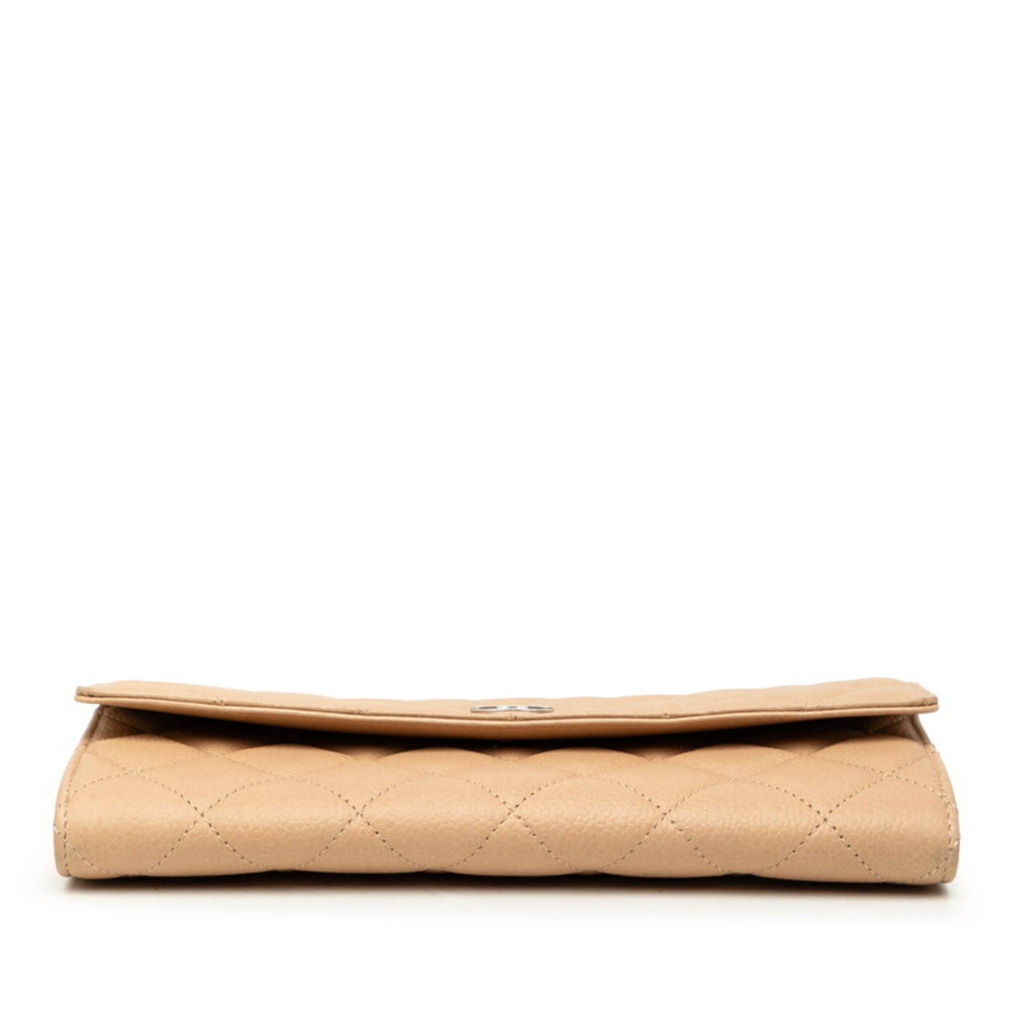 Chanel Beige Grained Calfskin Long Wallet (Bi-Fold) (Pre-Owned)