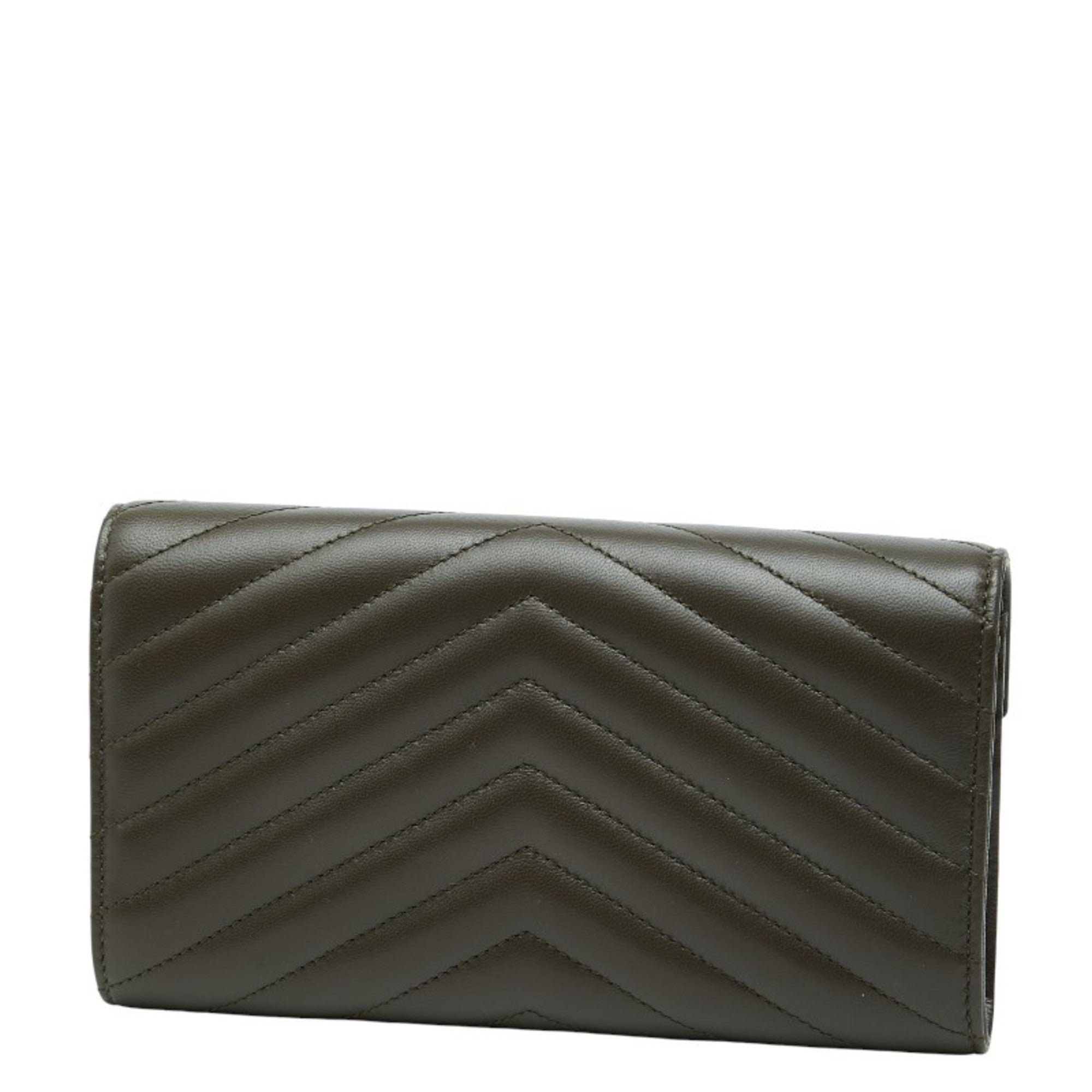 Saint Laurent Khaki Leather Long Wallet (Bi-Fold) (Pre-Owned)
