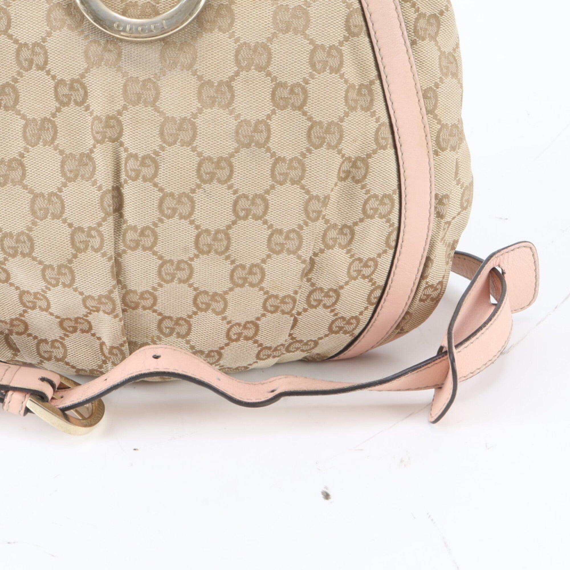 Gucci Brown Pink Leather Canvas Handbag Shoulder Bag Tote Bag (Pre-Owned)