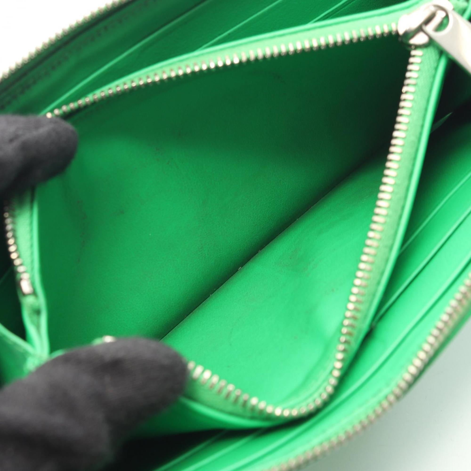 Bottega Veneta Intrecciato Green Leather Long Wallet (Bi-Fold) (Pre-Owned)
