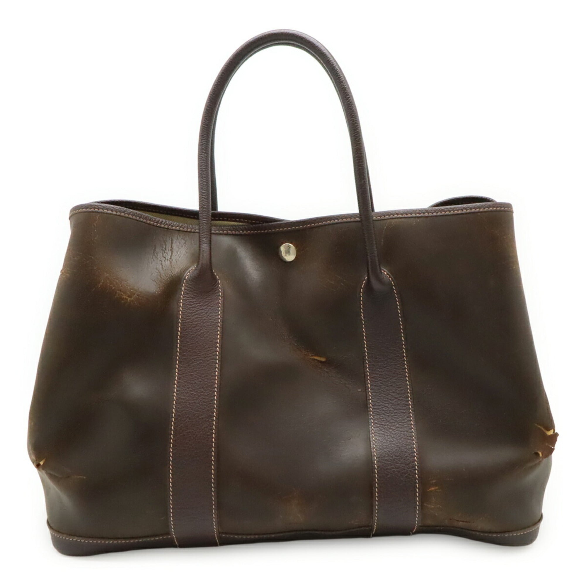 Hermes Garden Dark Brown Amazonia Leather Handbag Tote Bag (Pre-Owned)