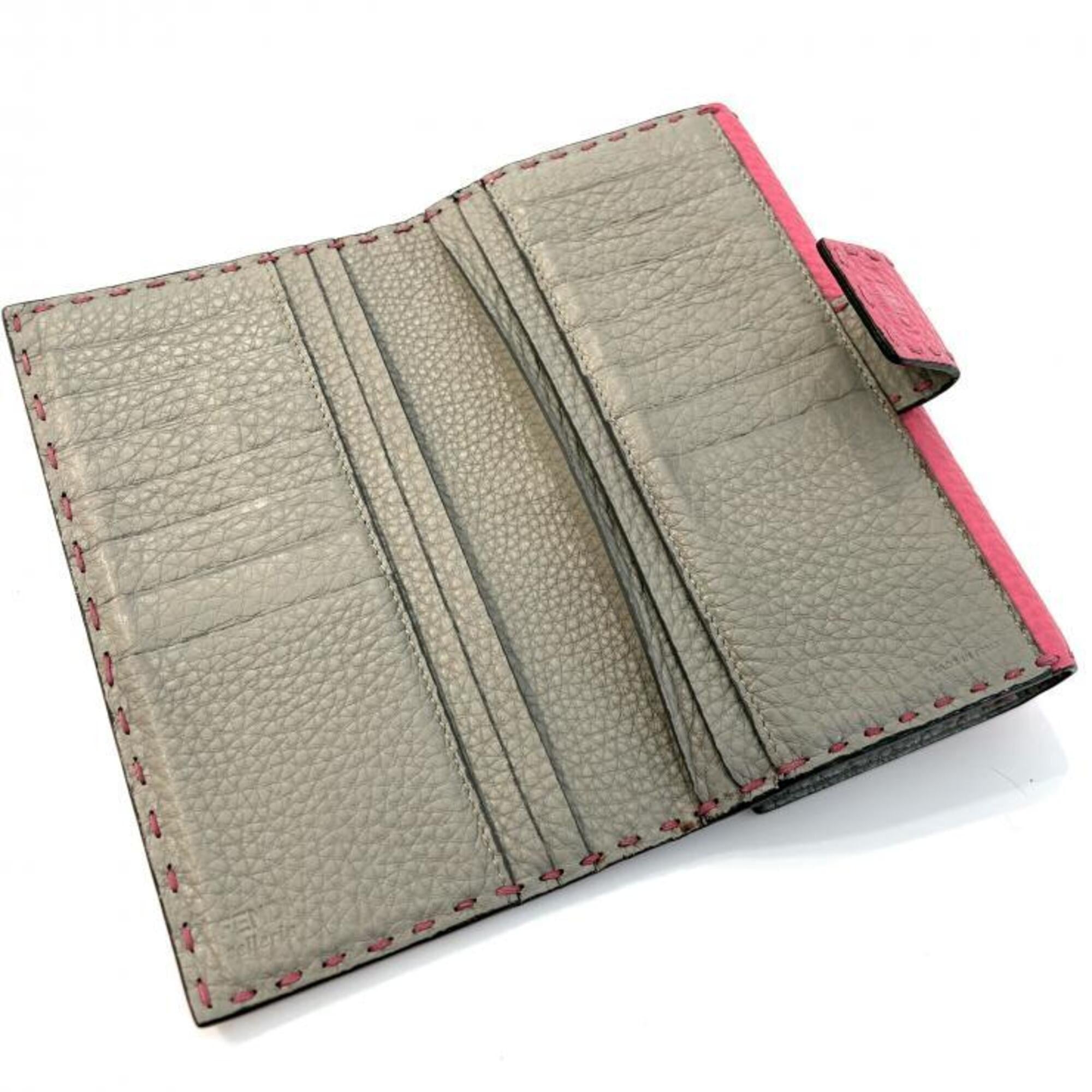 Fendi Gray Light Pink Pink Leather Long Wallet (Bi-Fold) (Pre-Owned)