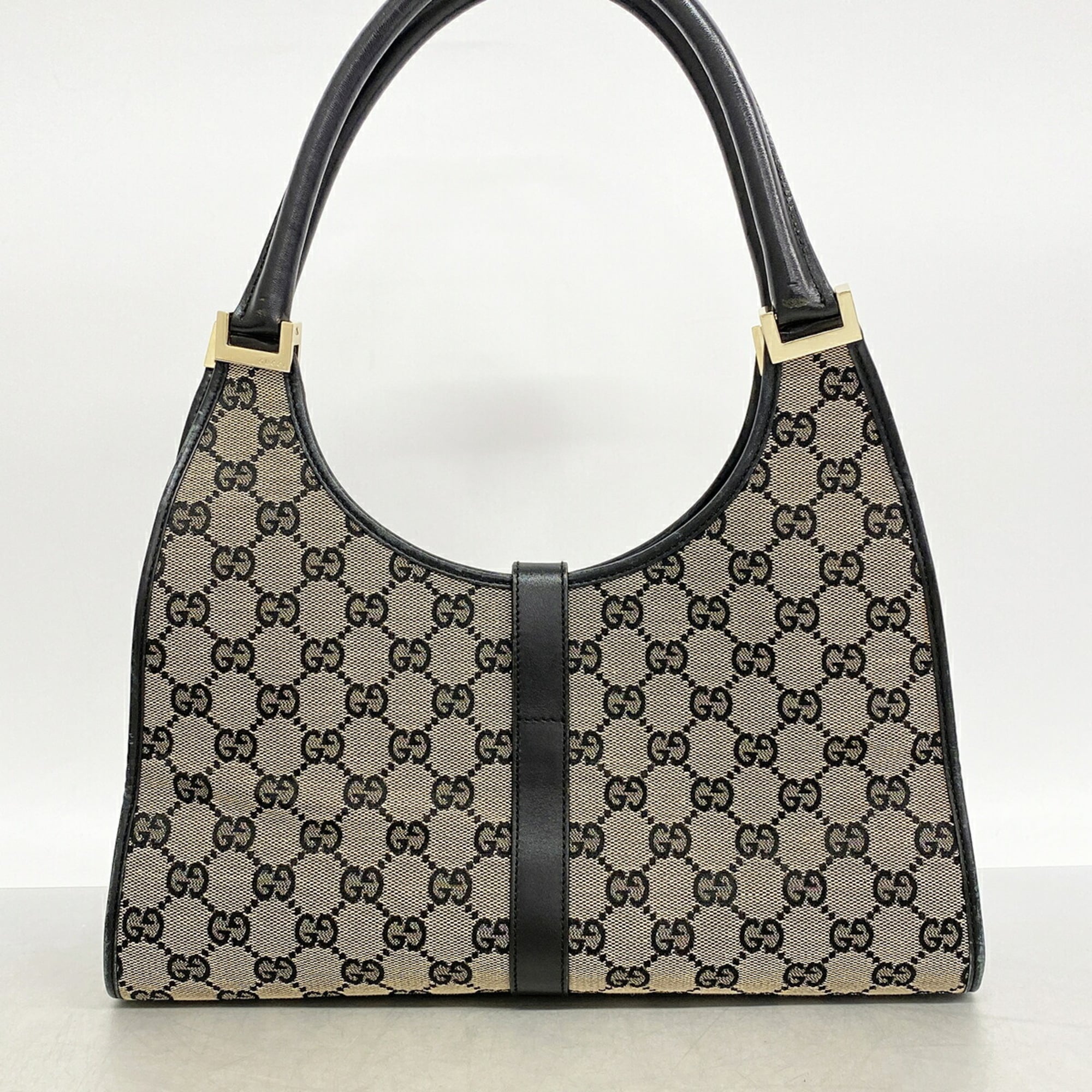 Gucci Black Brown Canvas Handbag (Pre-Owned)