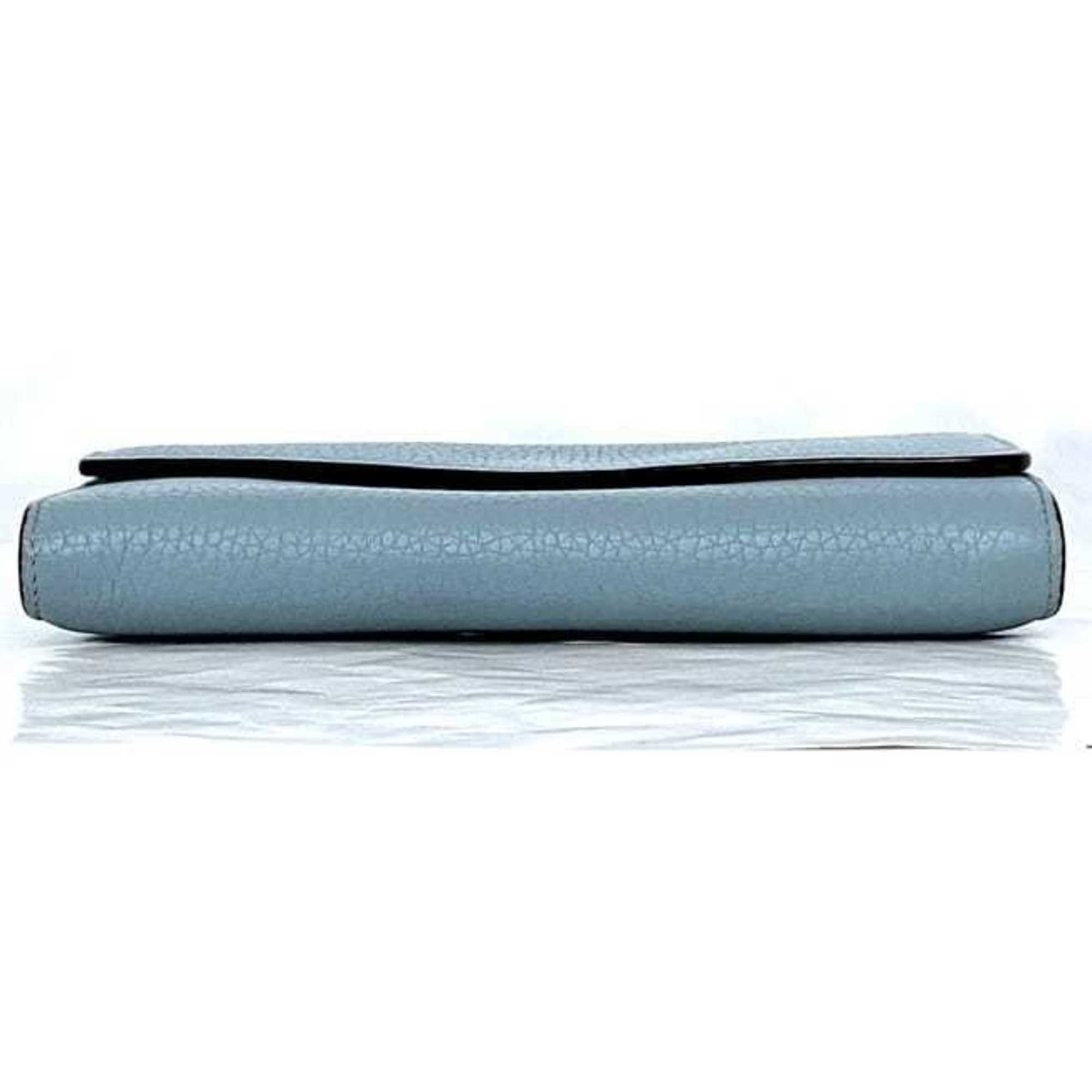 Christian Dior Light Blue Leather Long Wallet (Bi-Fold) (Pre-Owned)