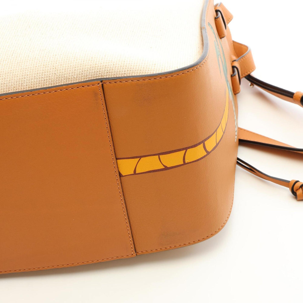 Loewe Brown Ivory Leather Canvas Handbag (Pre-Owned)