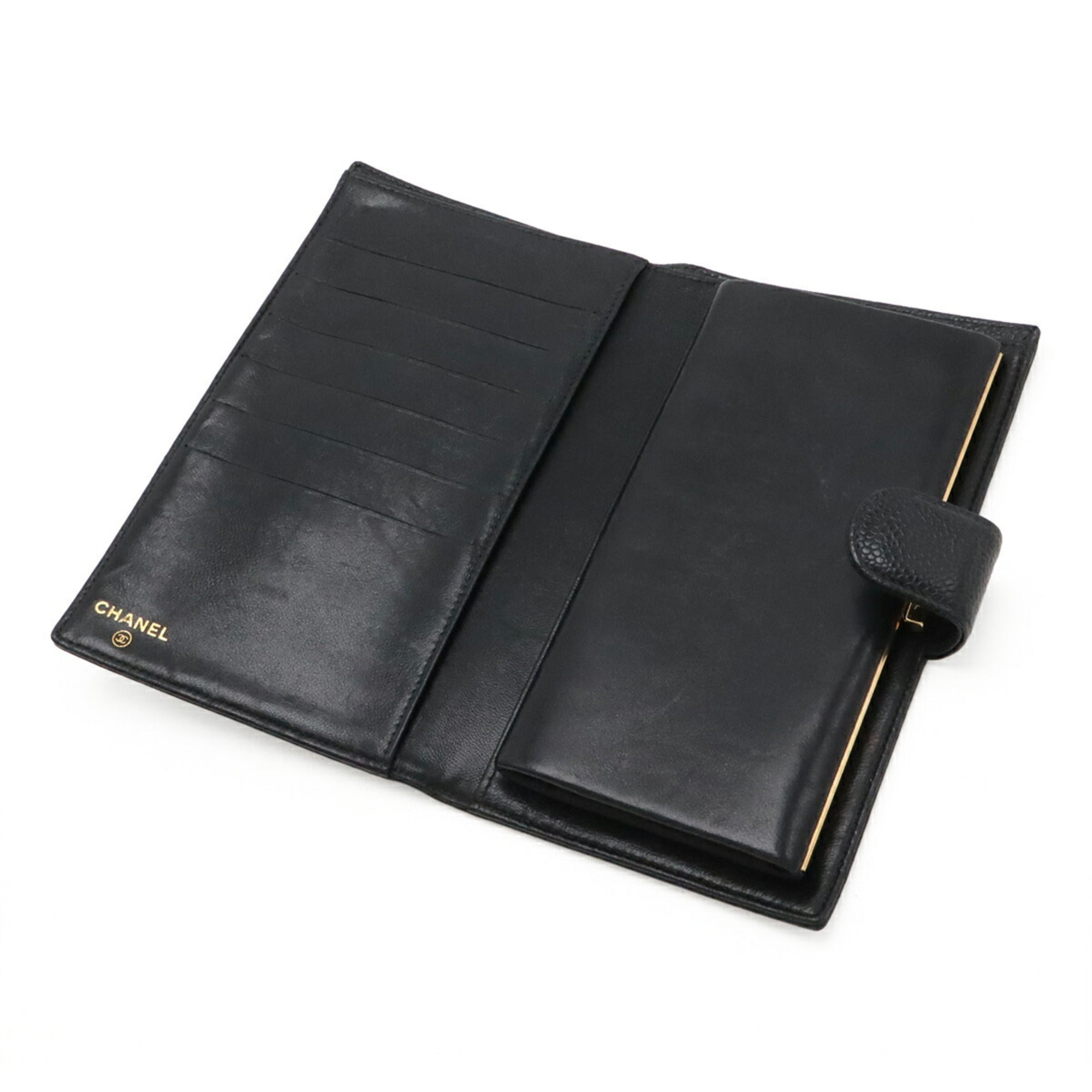 Chanel Black Grained Calfskin Long Wallet (Bi-Fold) (Pre-Owned)
