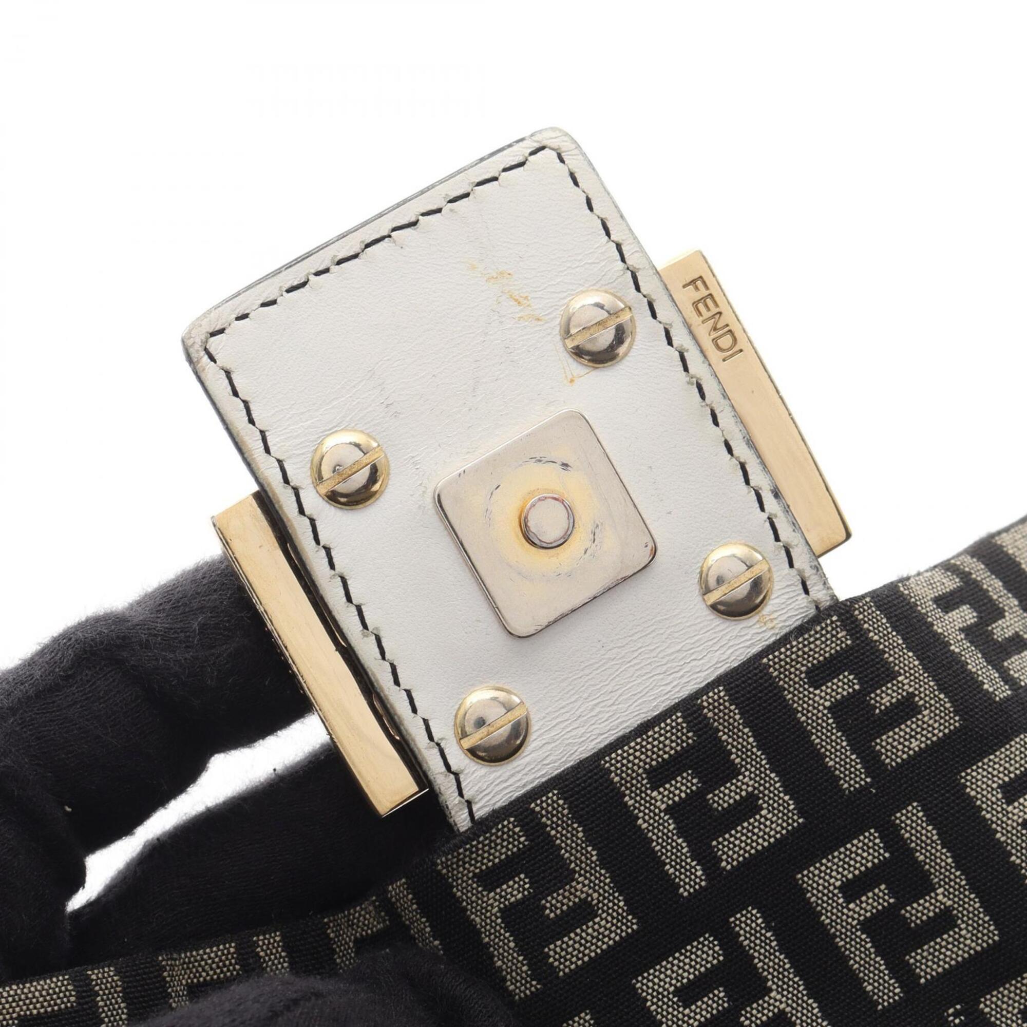 Fendi Black White Canvas Leather Handbag Shoulder Bag (Pre-Owned)