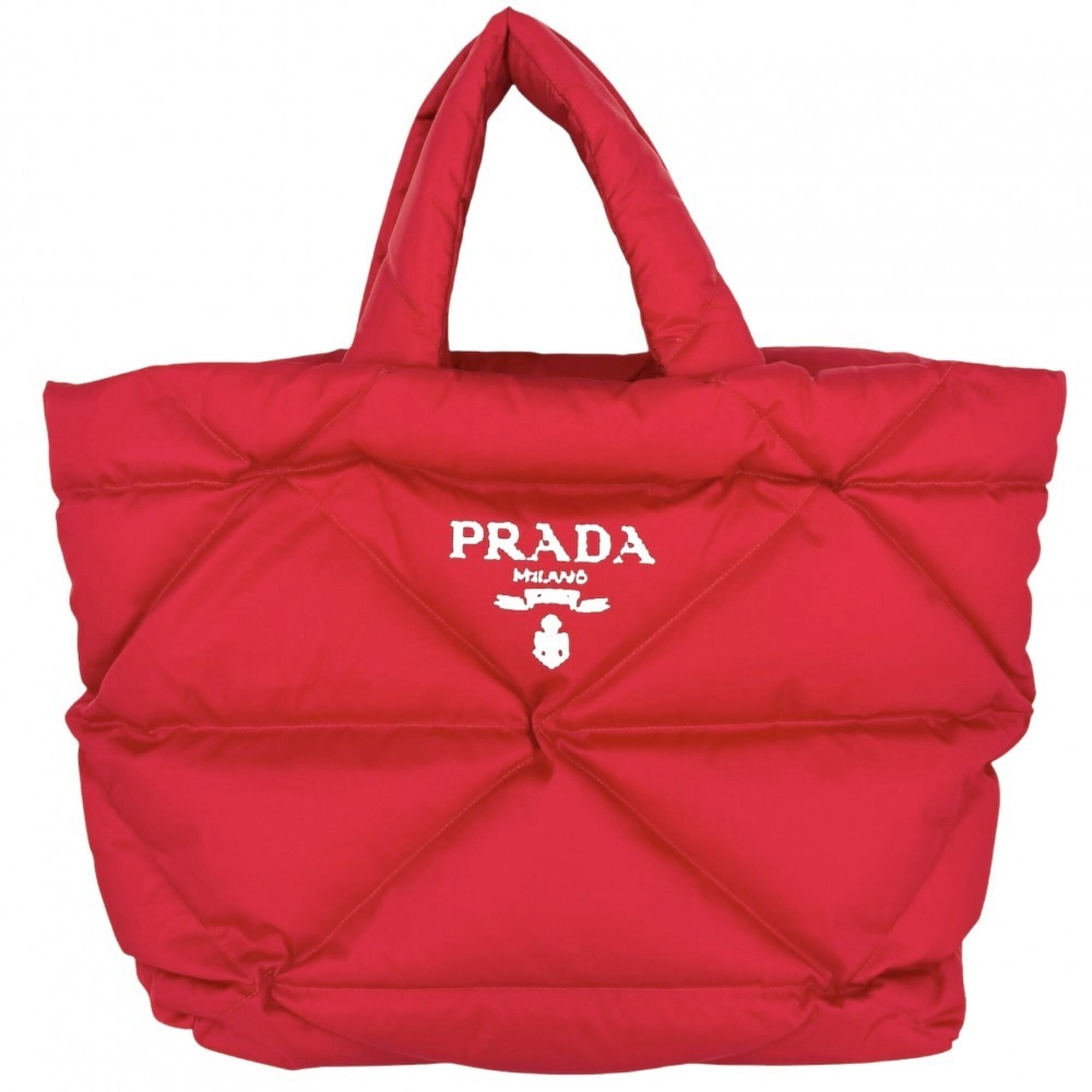 Prada Red Color Nylon Handbag Tote Bag (Pre-Owned)