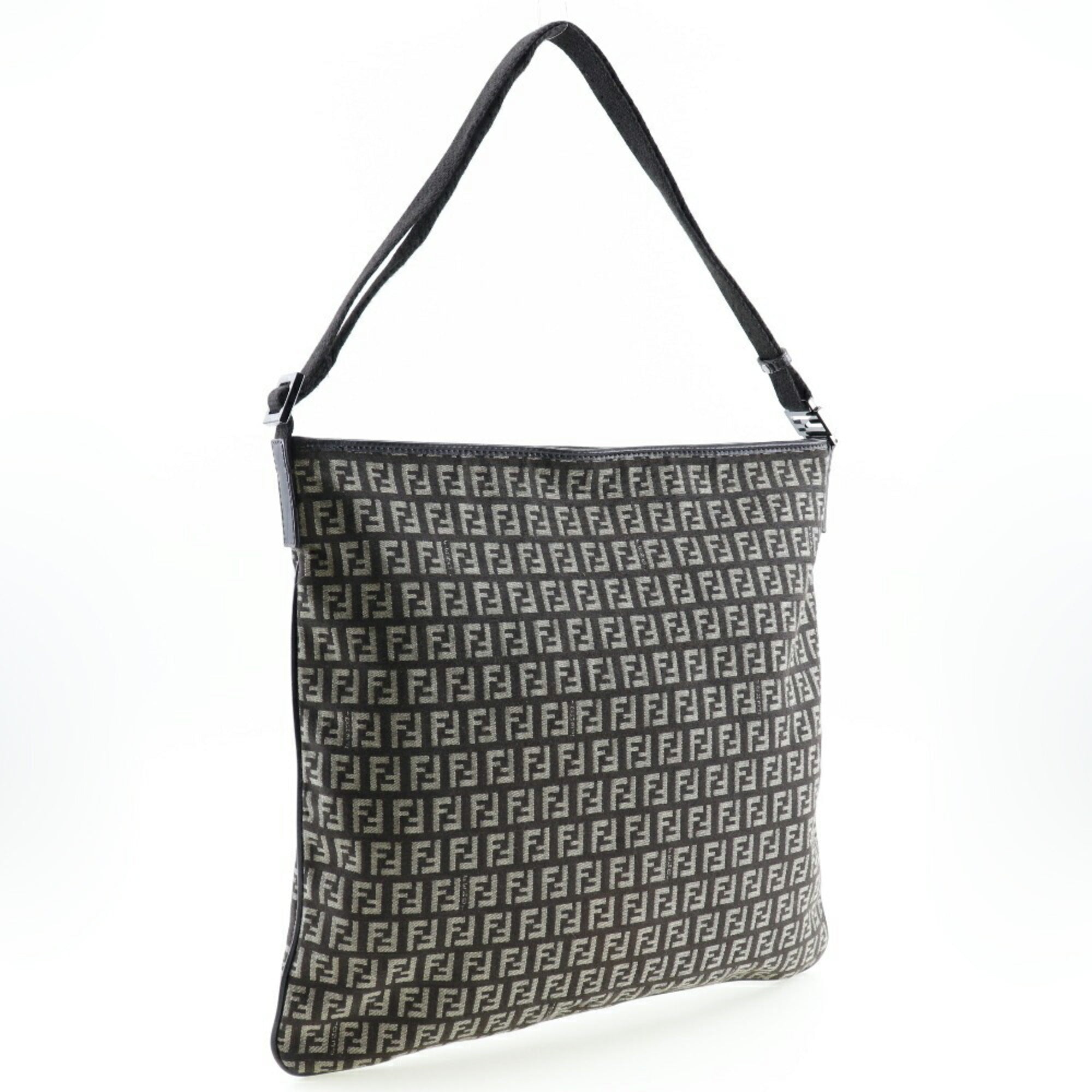 Fendi Zucchino Brown Canvas Shoulder Bag (Pre-Owned)