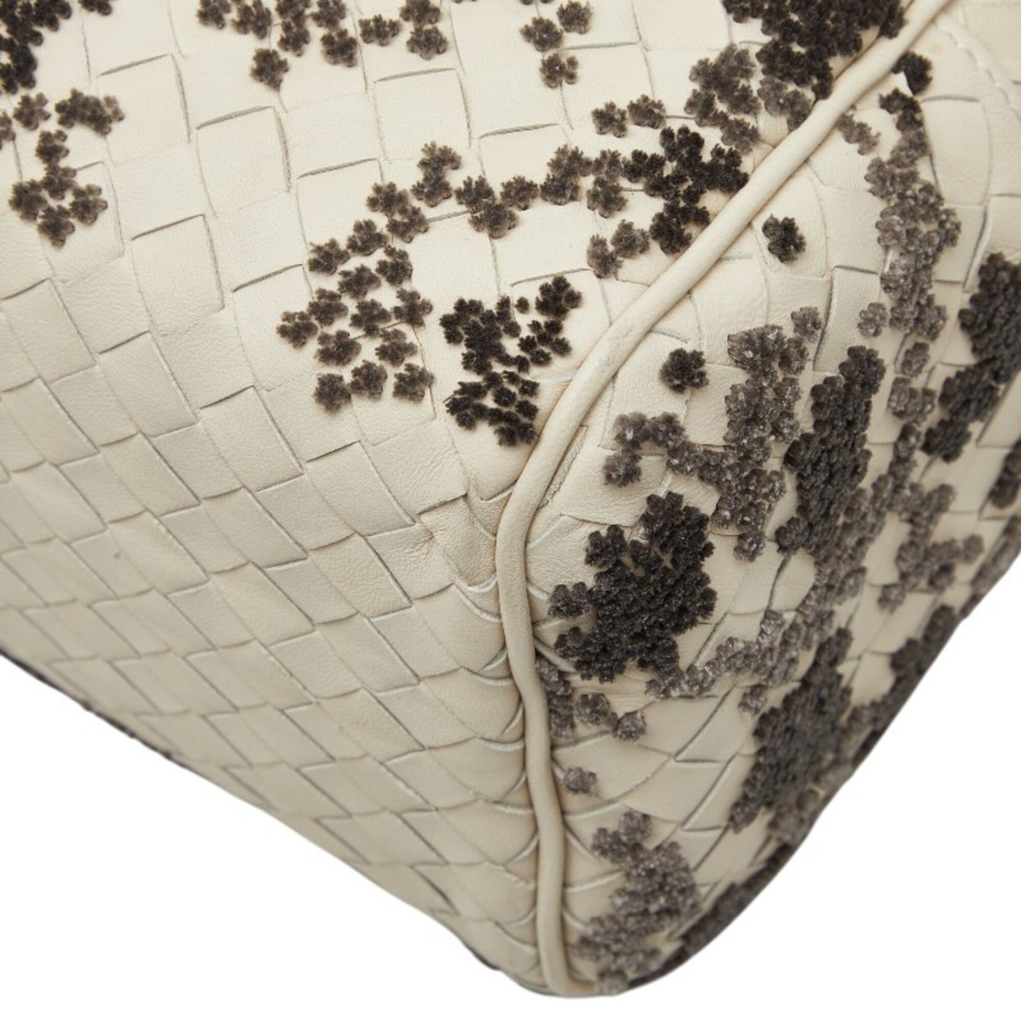 Bottega Veneta Gray White Leather Handbag Shoulder Bag (Pre-Owned)