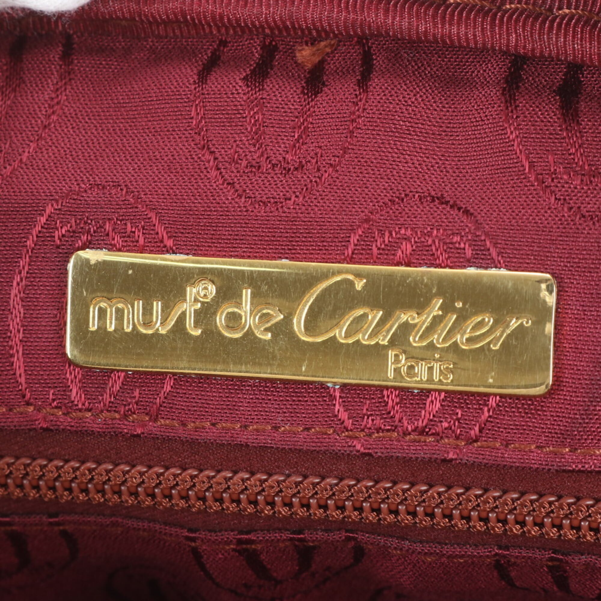 Cartier Wine Red Leather Handbag Shoulder Bag Tote Bag (Pre-Owned)