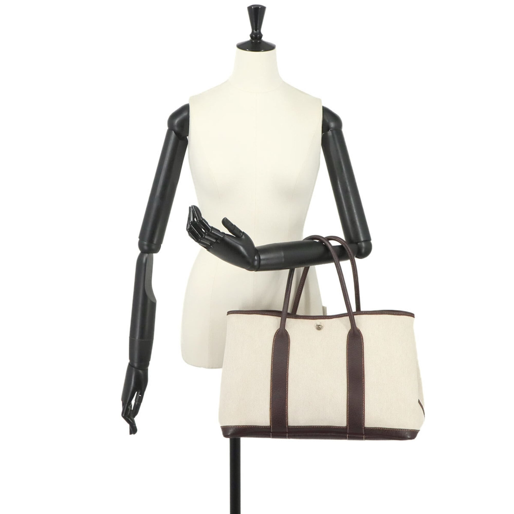Hermes Marron Natural Toile H Leather Handbag Tote Bag (Pre-Owned)