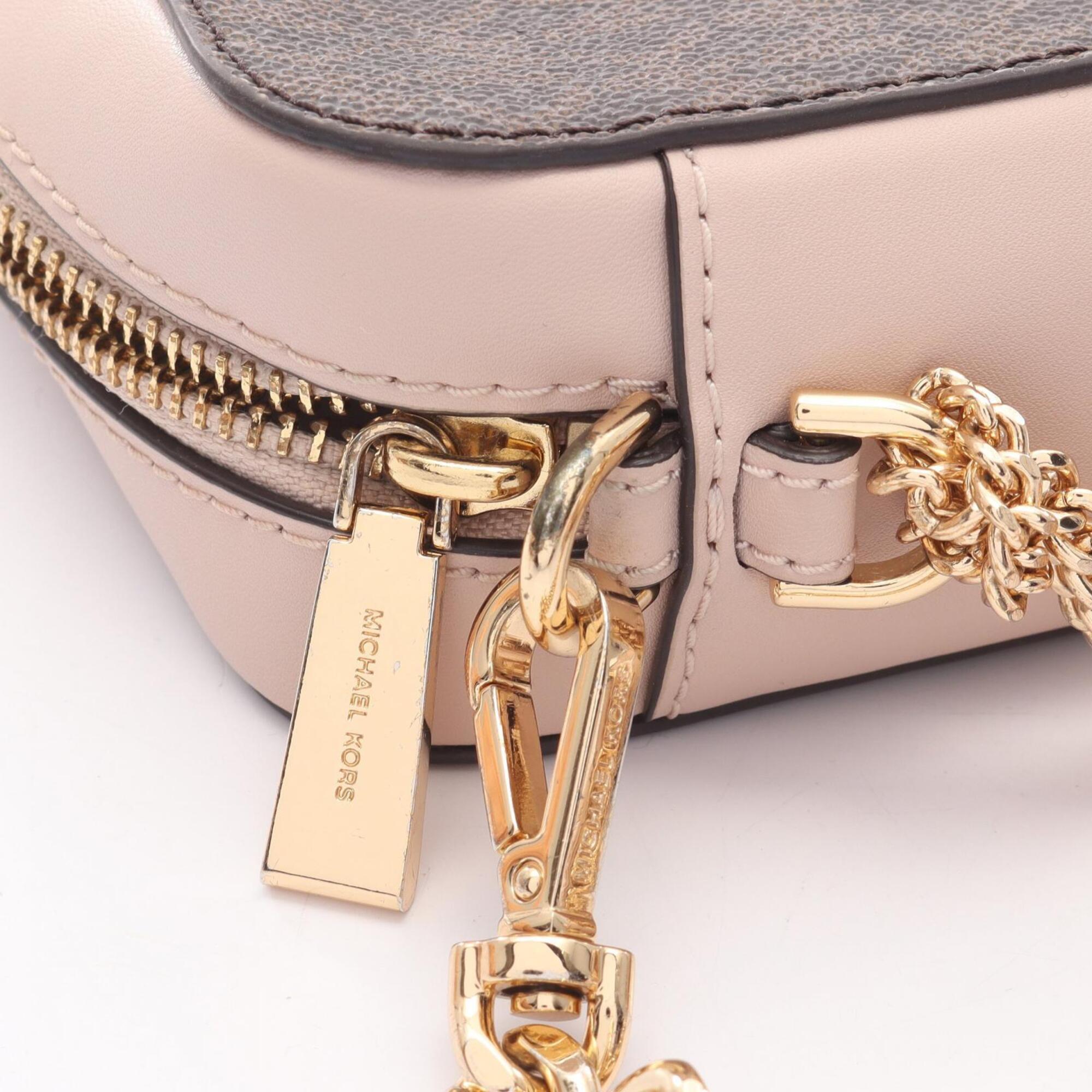 Michael Kors Brown Pink Coated Canvas Leather Handbag Shoulder Bag (Pre-Owned)