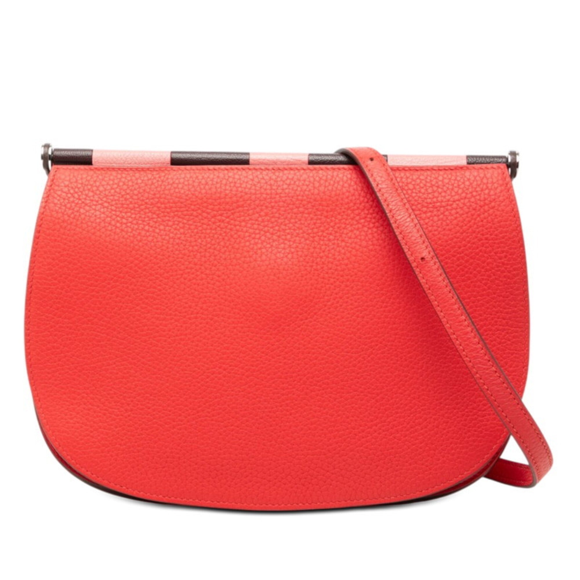 Hermes Red Color Taurillon Clemence Leather Shoulder Bag (Pre-Owned)