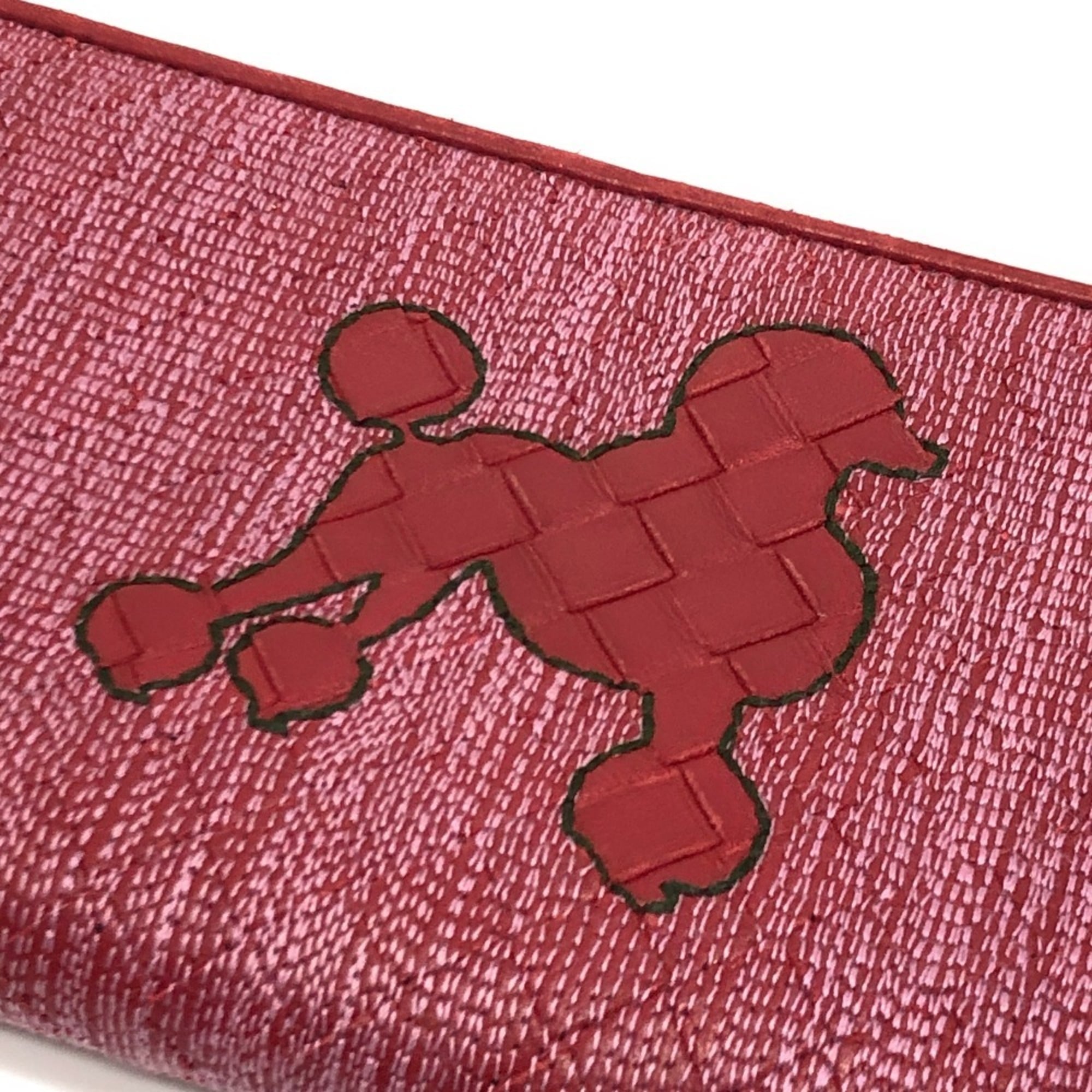Bottega Veneta Intrecciato Red Color Leather Canvas Long Wallet (Bi-Fold) (Pre-Owned)