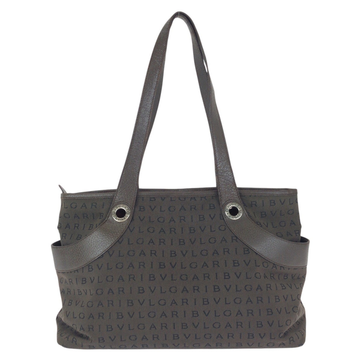 Bvlgari Dark Brown Canvas Leather Shoulder Bag Tote Bag (Pre-Owned)