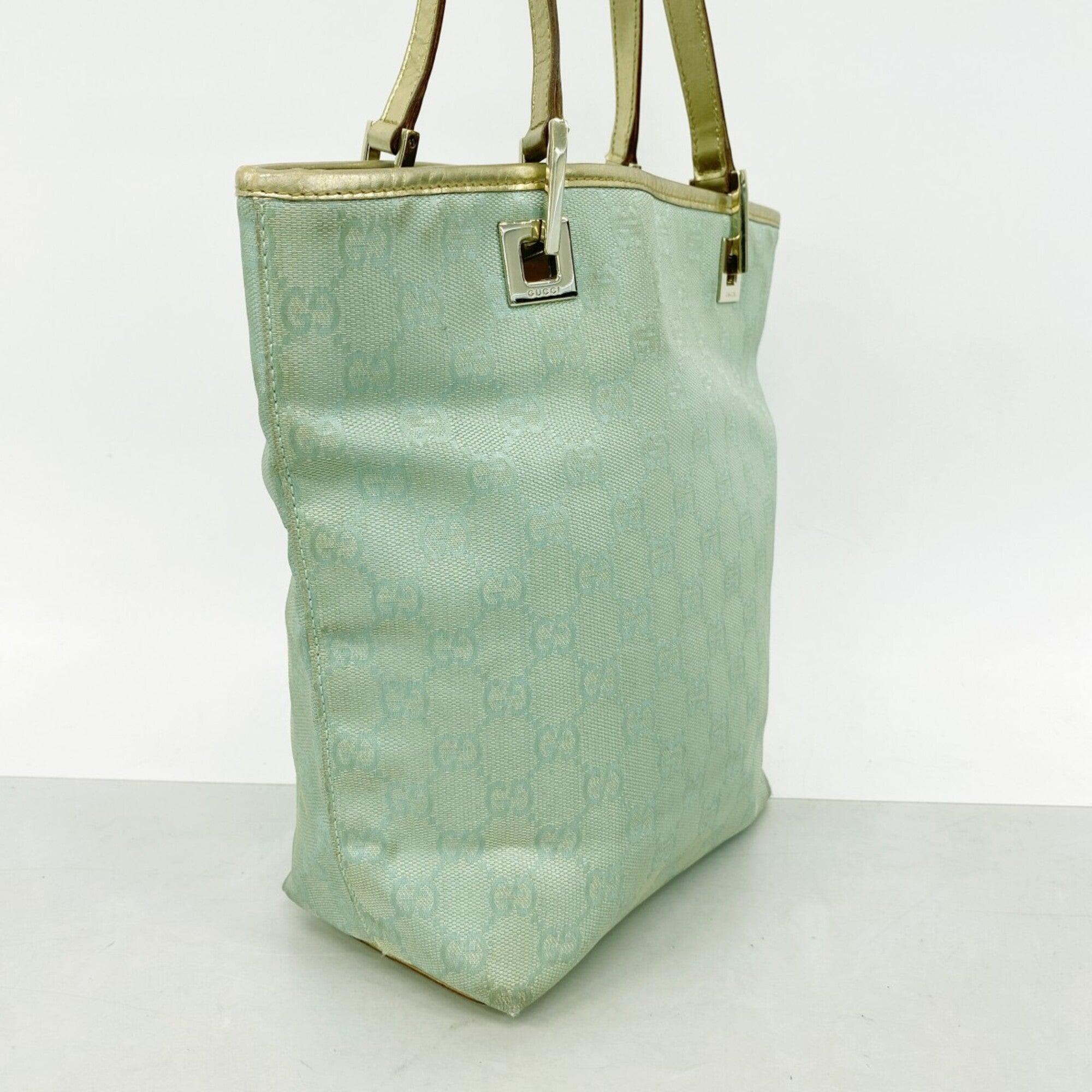 Gucci Gold Green Canvas Tote Bag (Pre-Owned)