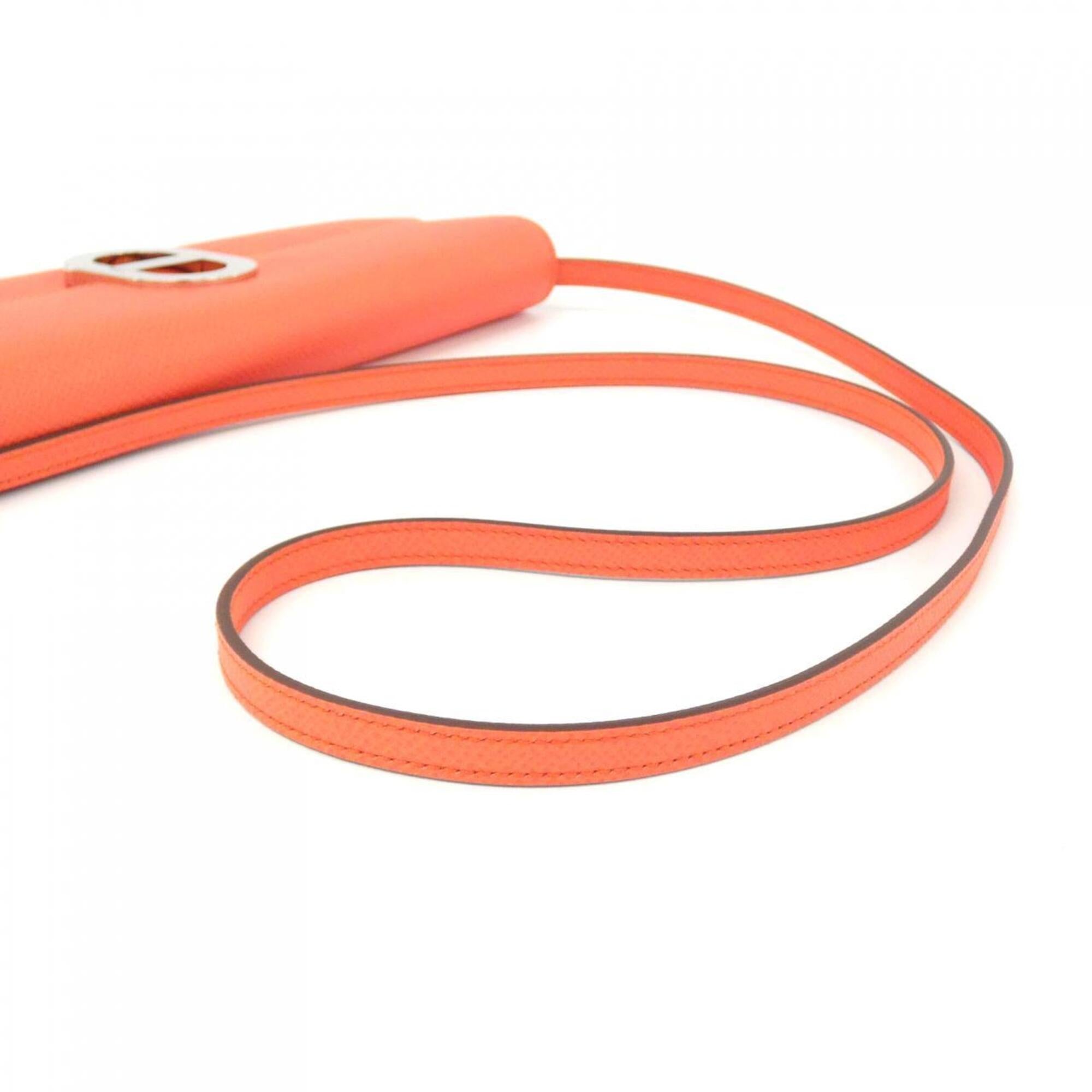 Hermes Pink Red Orange Epsom Leather Chain/Shoulder Wallet (Pre-Owned)