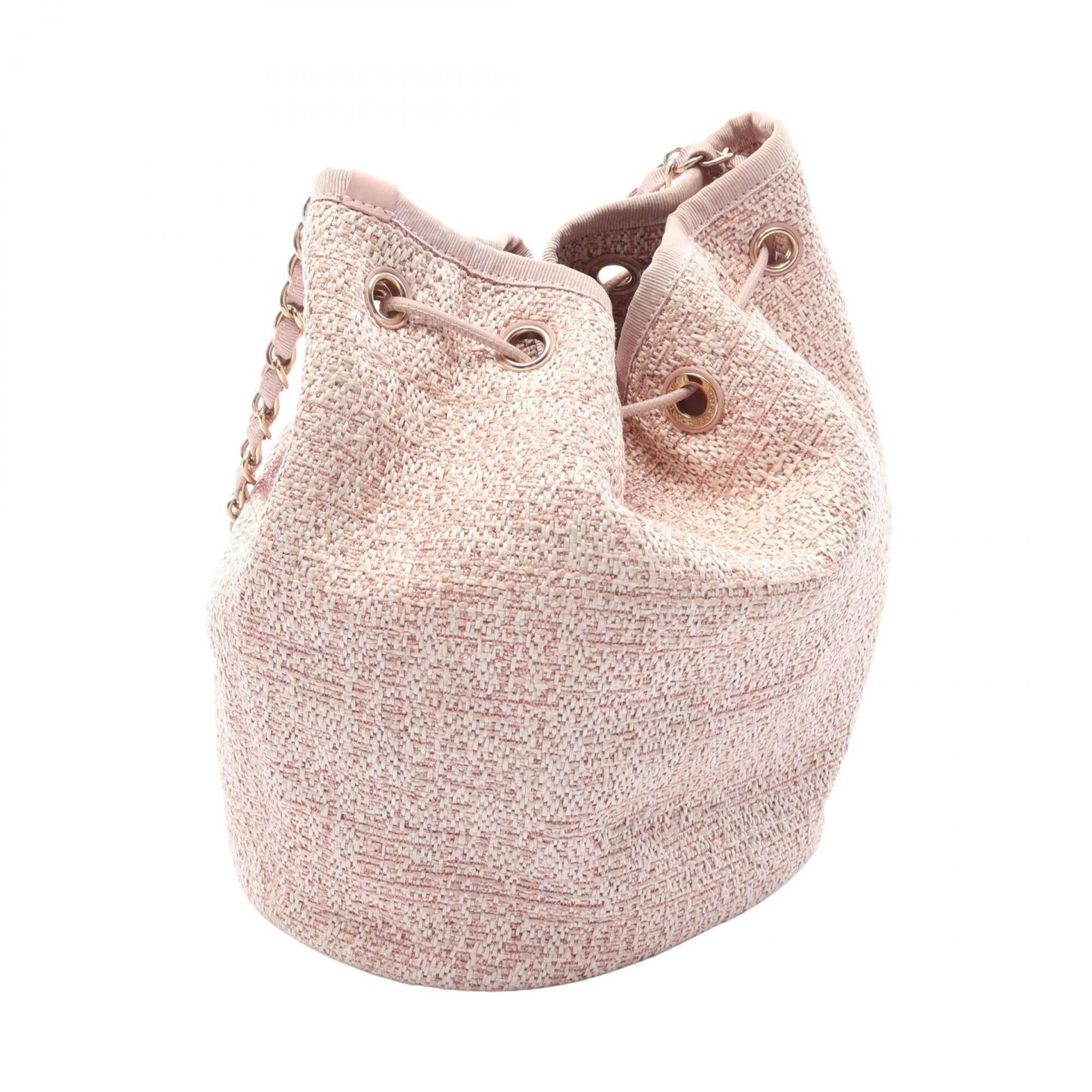 Chanel Pink Leather Straw Handbag Shoulder Bag (Pre-Owned)