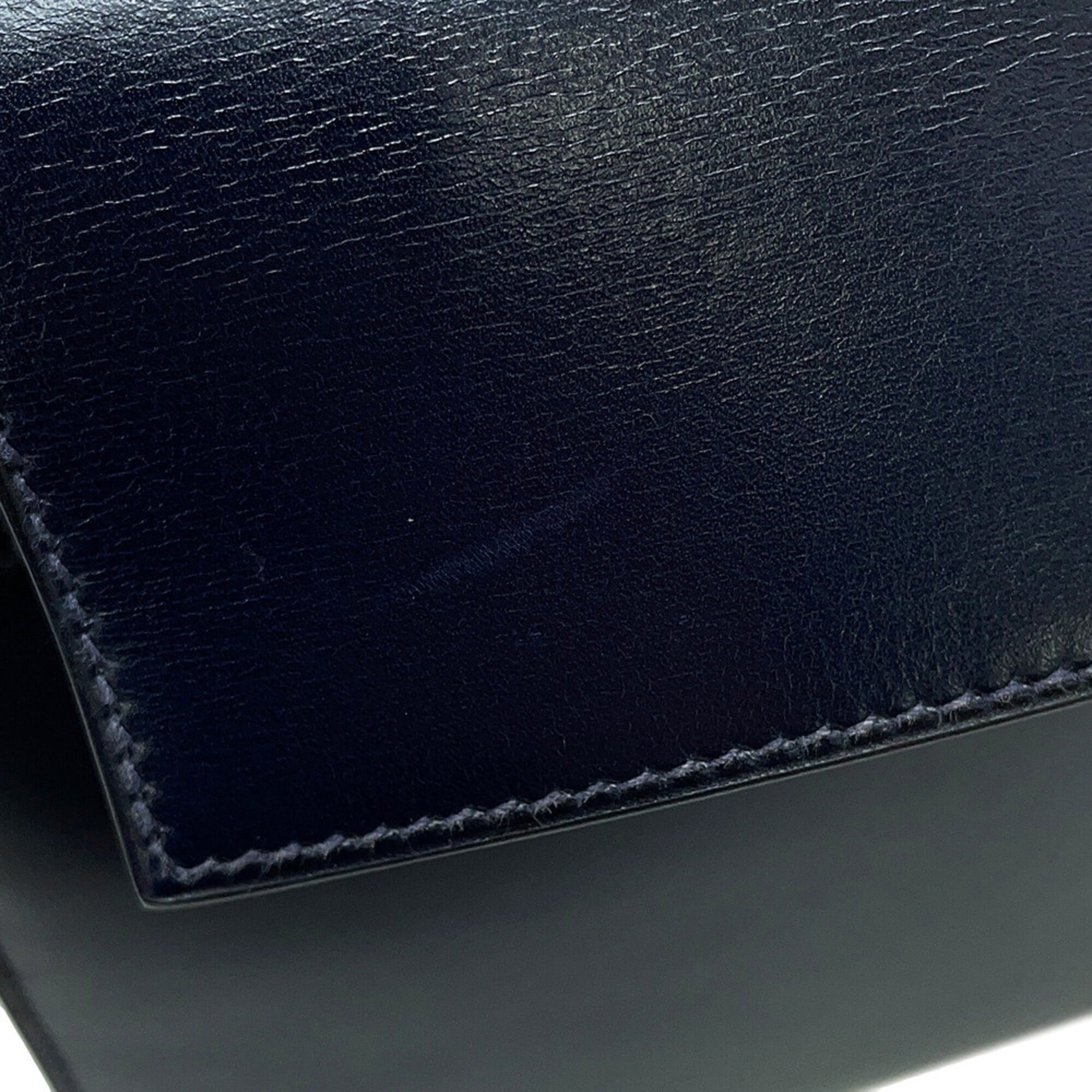 Hermes Navy Box Calf Leather Handbag (Pre-Owned)